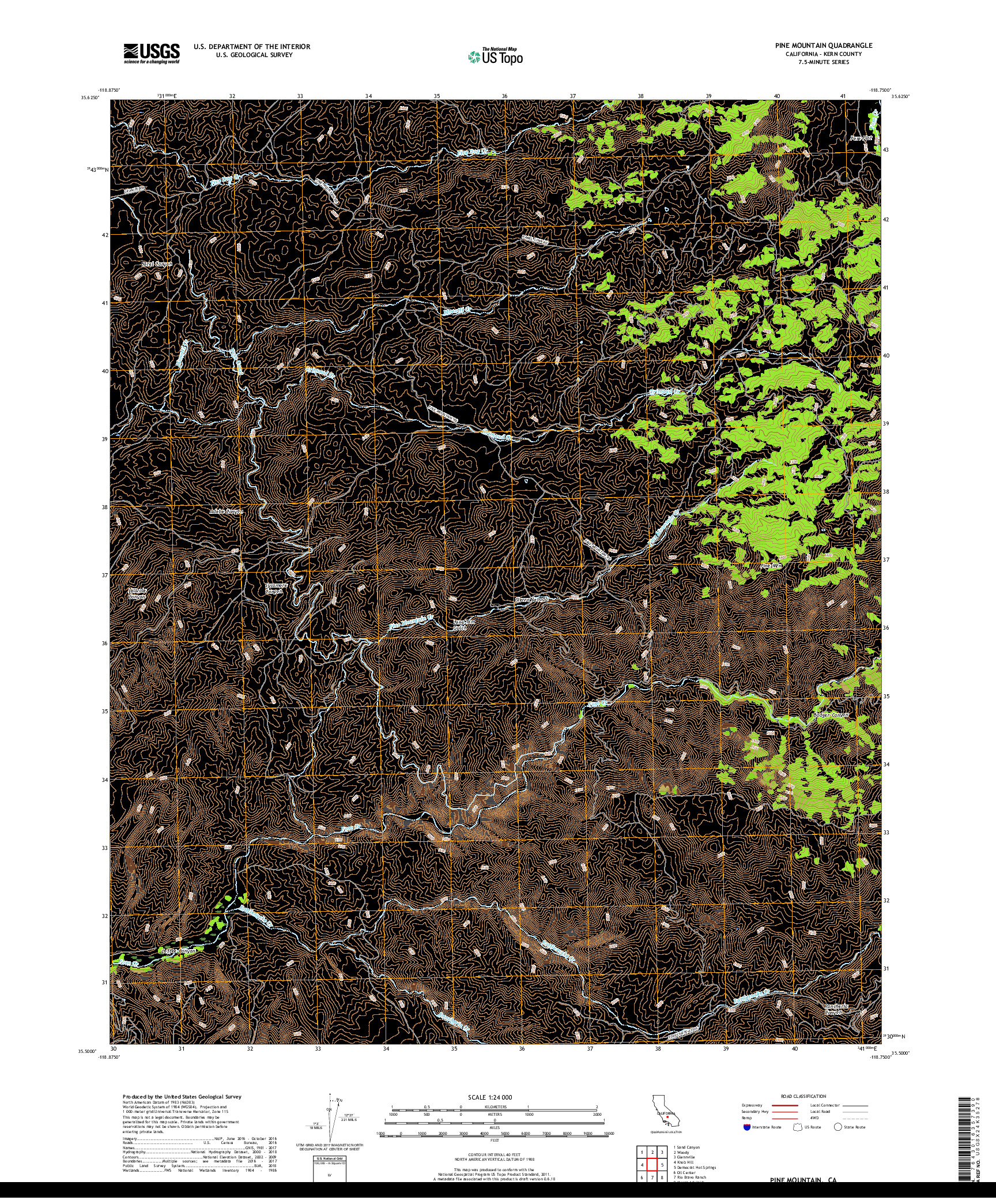 USGS US TOPO 7.5-MINUTE MAP FOR PINE MOUNTAIN, CA 2018