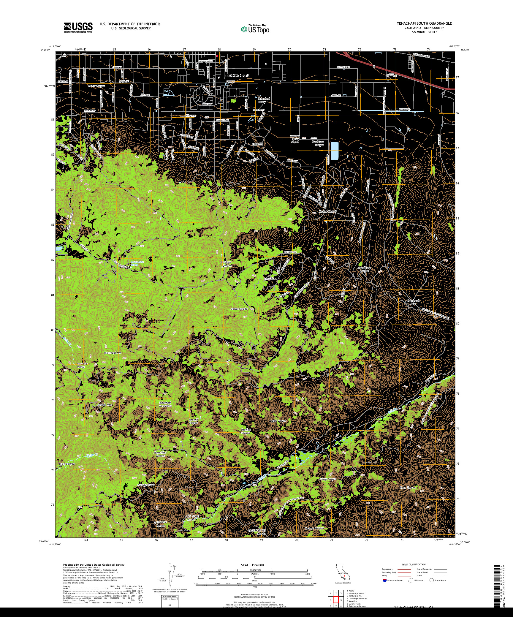 USGS US TOPO 7.5-MINUTE MAP FOR TEHACHAPI SOUTH, CA 2018