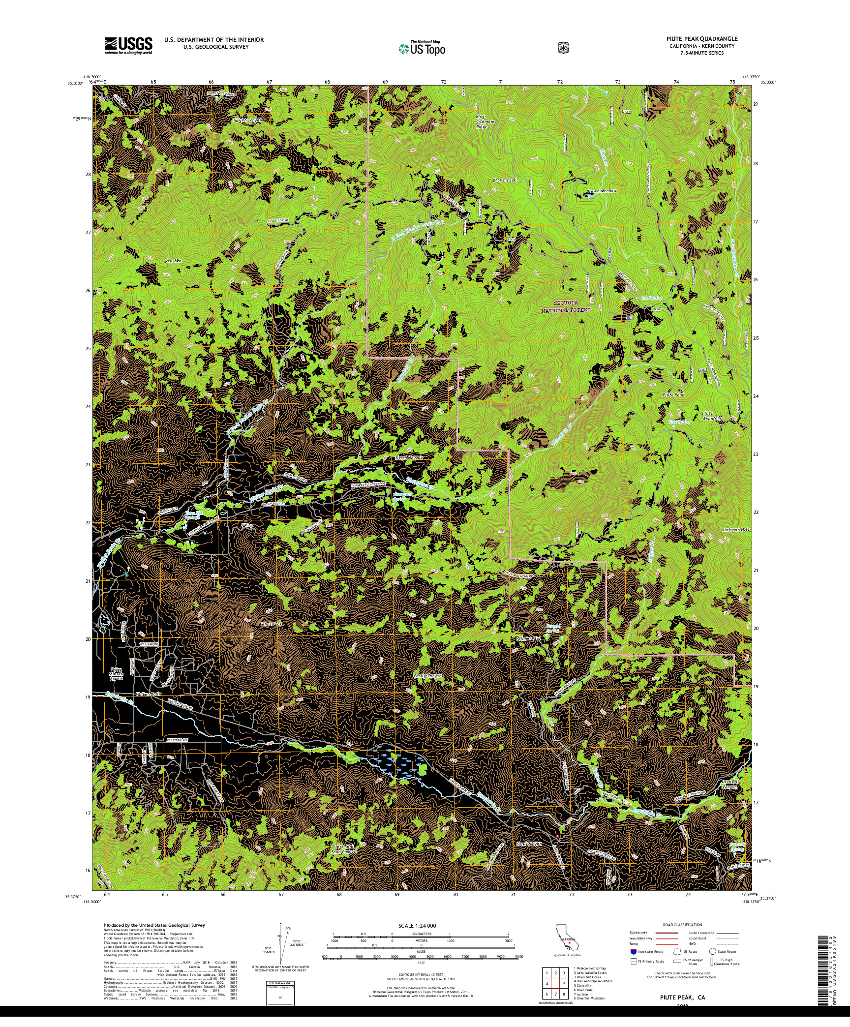 USGS US TOPO 7.5-MINUTE MAP FOR PIUTE PEAK, CA 2018