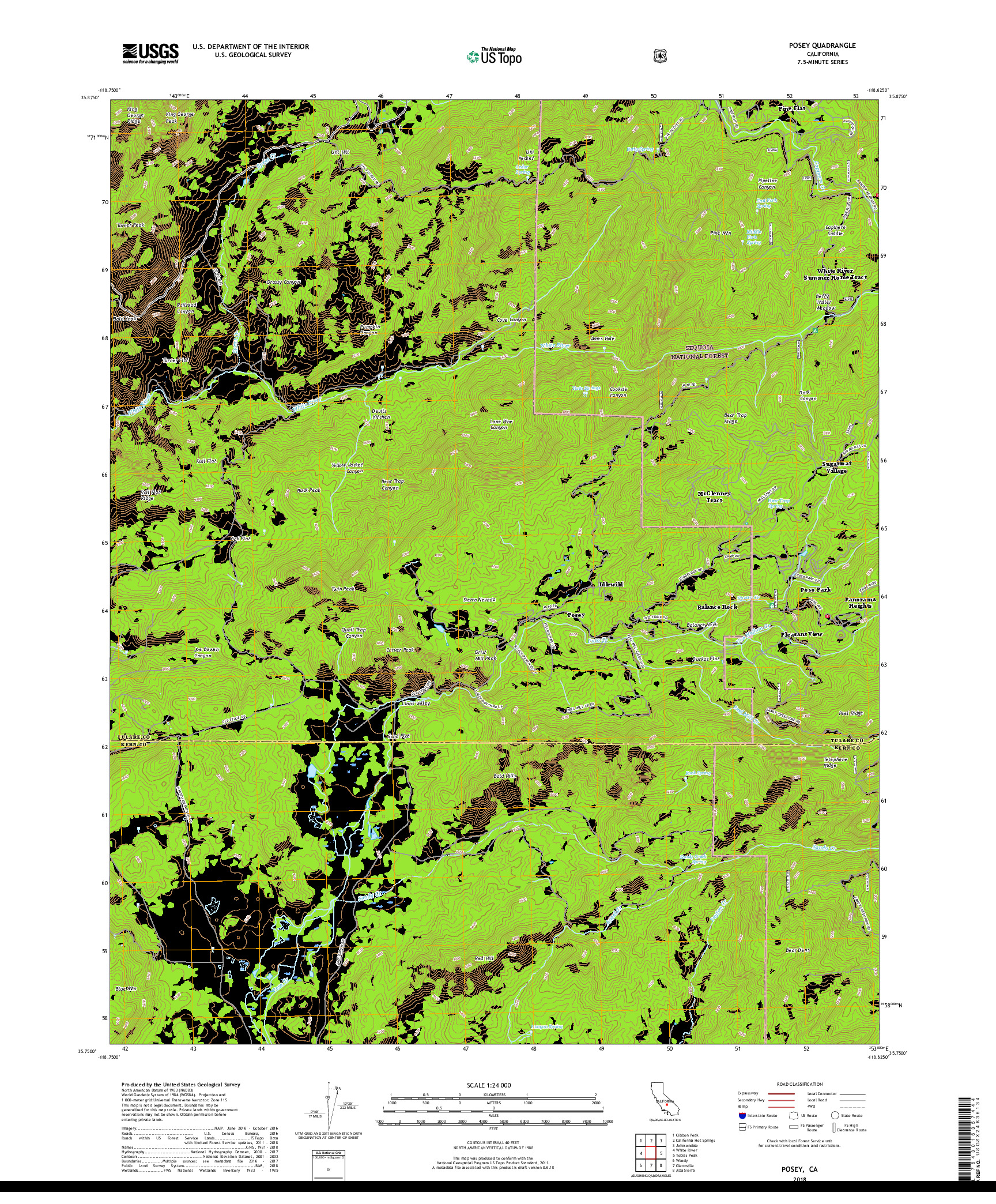 USGS US TOPO 7.5-MINUTE MAP FOR POSEY, CA 2018