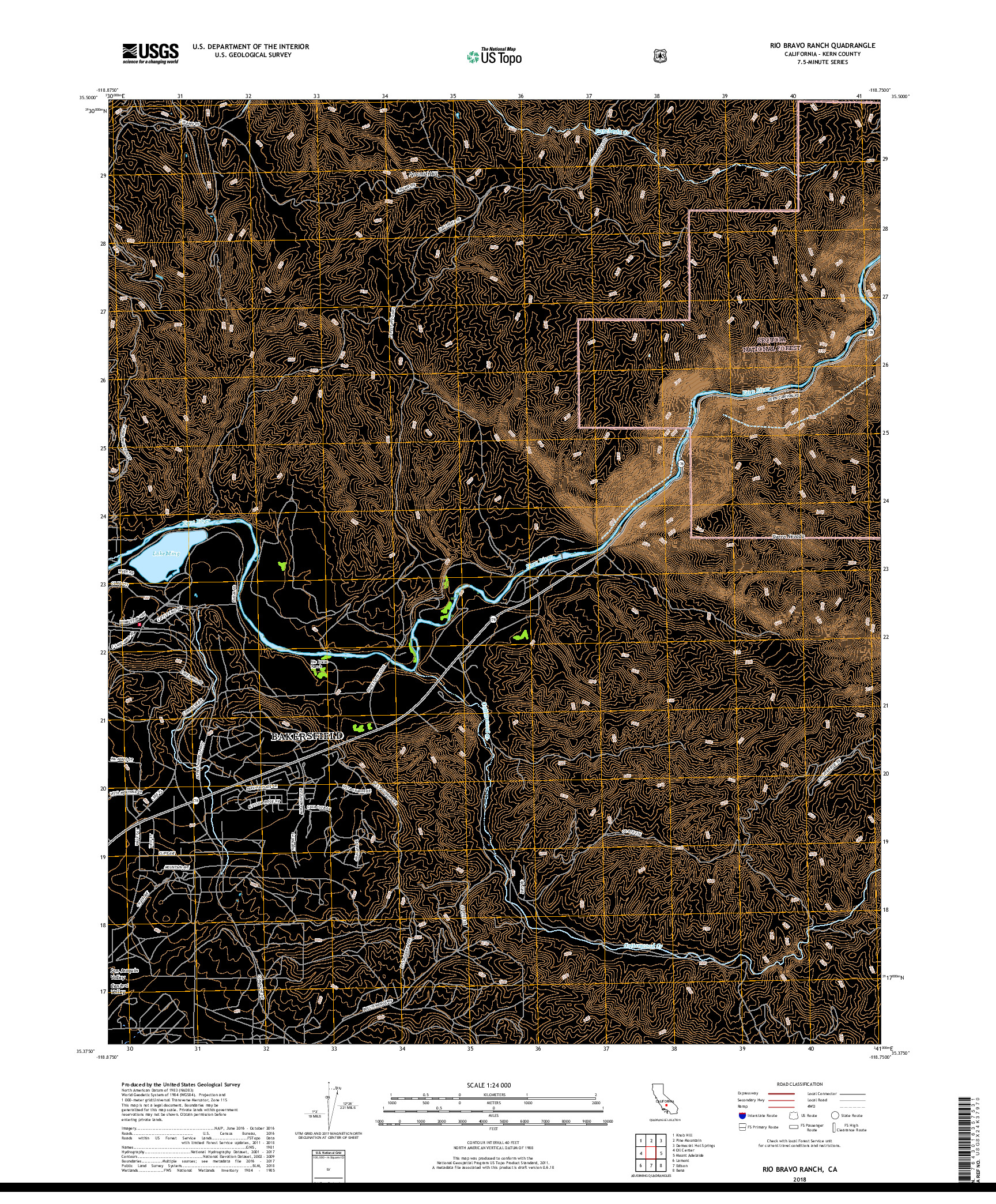 USGS US TOPO 7.5-MINUTE MAP FOR RIO BRAVO RANCH, CA 2018