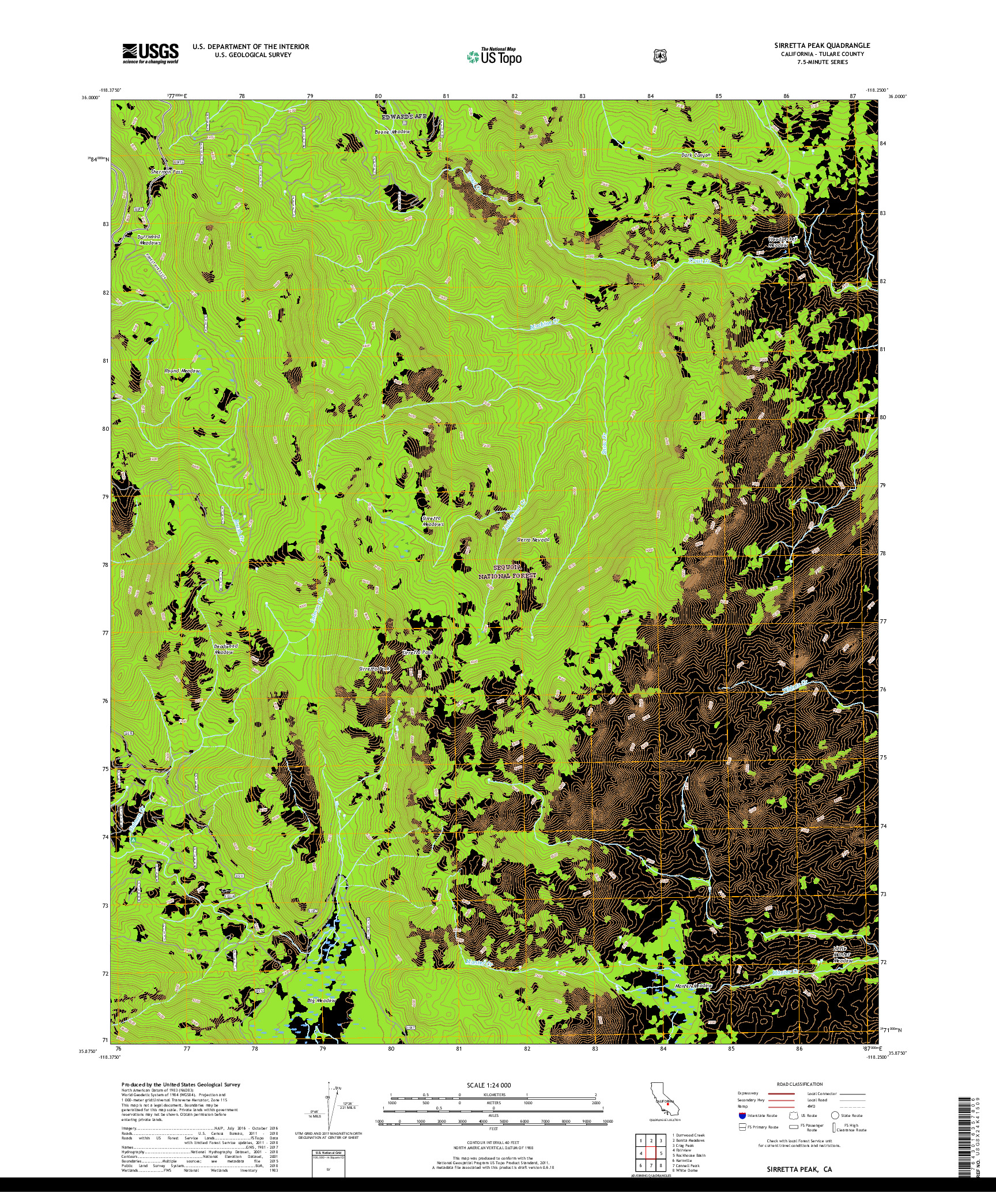 USGS US TOPO 7.5-MINUTE MAP FOR SIRRETTA PEAK, CA 2018