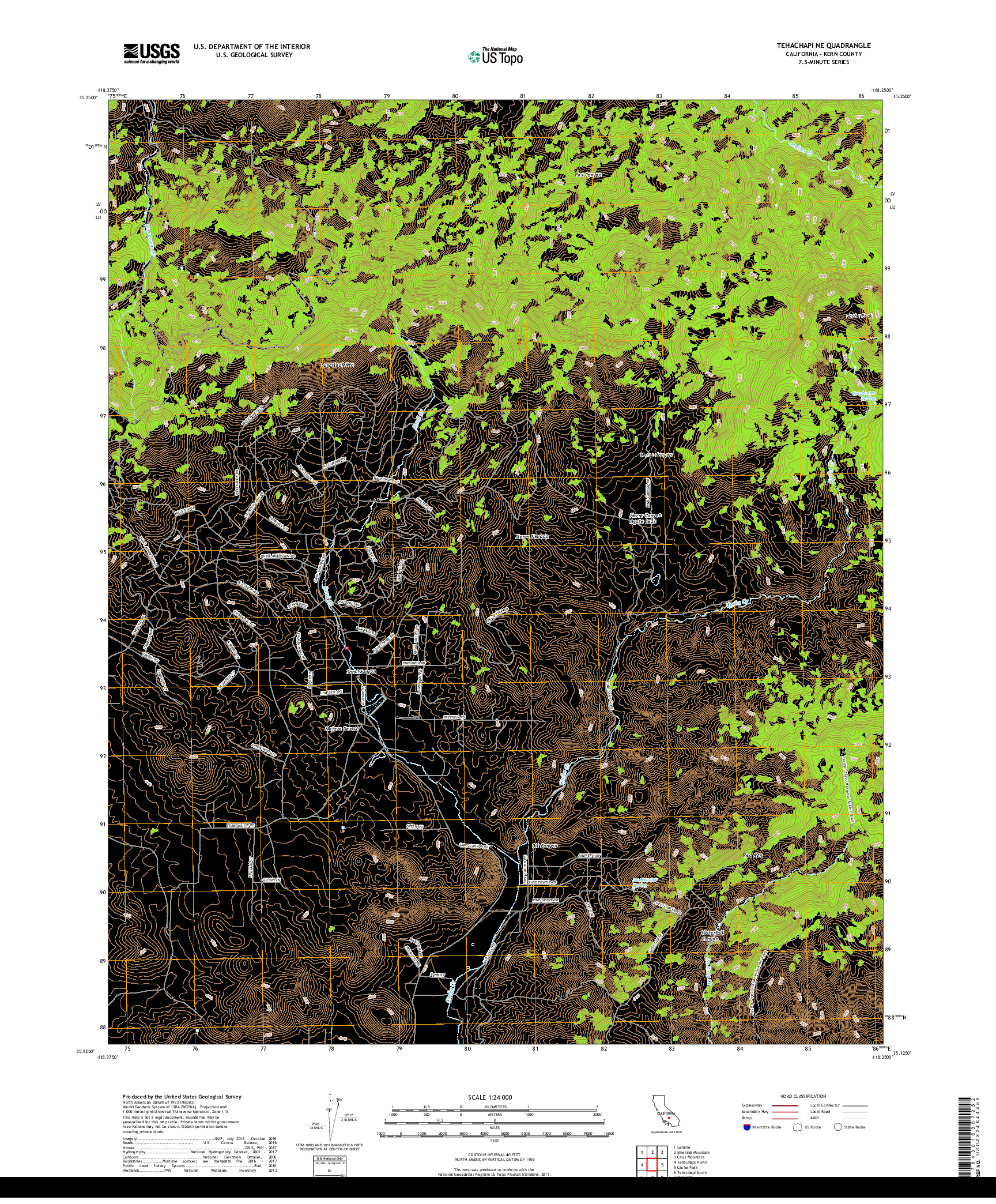 USGS US TOPO 7.5-MINUTE MAP FOR TEHACHAPI NE, CA 2018