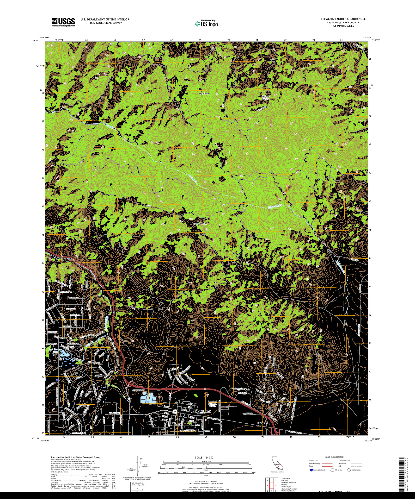 USGS US TOPO 7.5-MINUTE MAP FOR TEHACHAPI NORTH, CA 2018