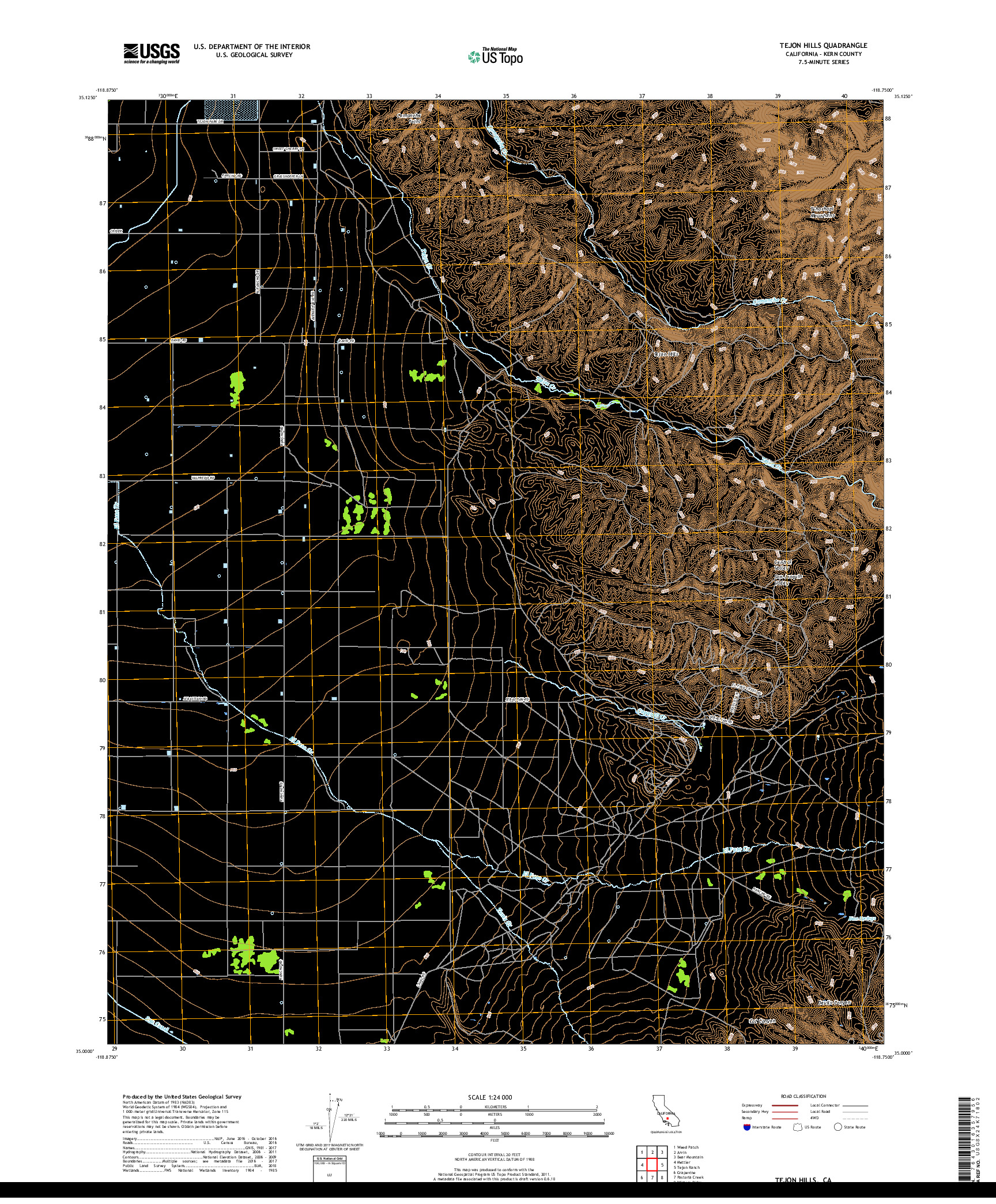 USGS US TOPO 7.5-MINUTE MAP FOR TEJON HILLS, CA 2018