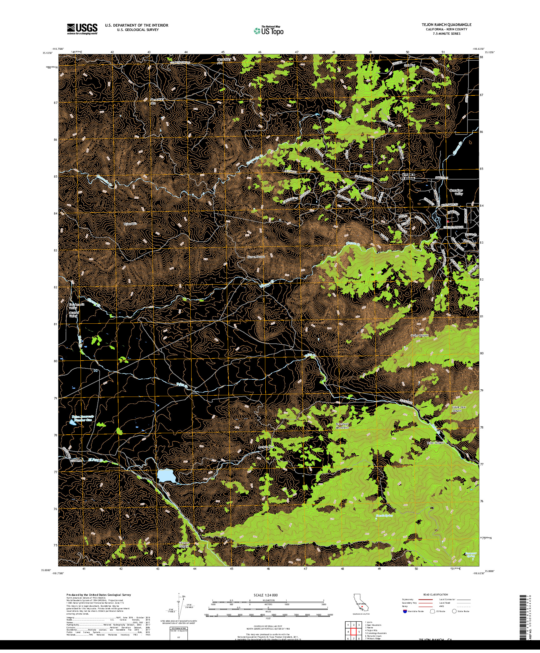 USGS US TOPO 7.5-MINUTE MAP FOR TEJON RANCH, CA 2018