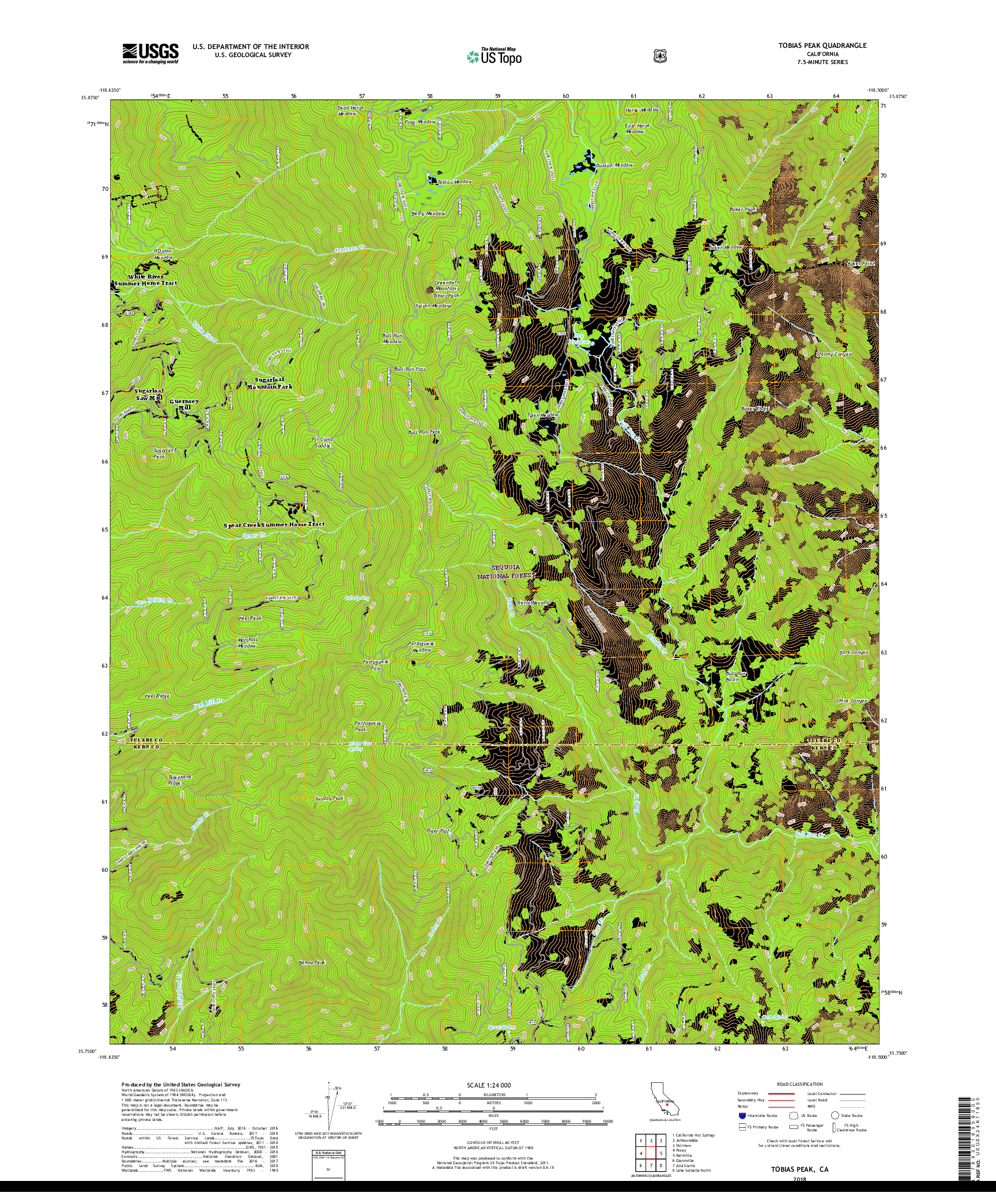 USGS US TOPO 7.5-MINUTE MAP FOR TOBIAS PEAK, CA 2018