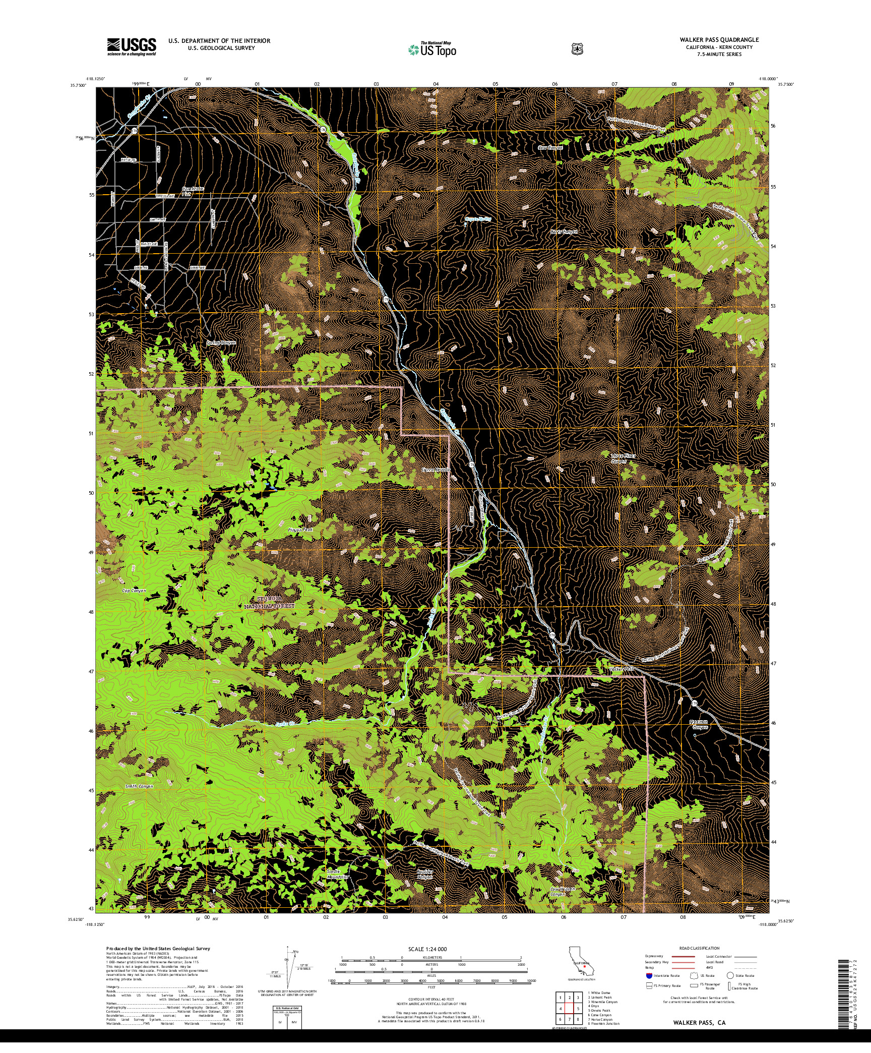 USGS US TOPO 7.5-MINUTE MAP FOR WALKER PASS, CA 2018