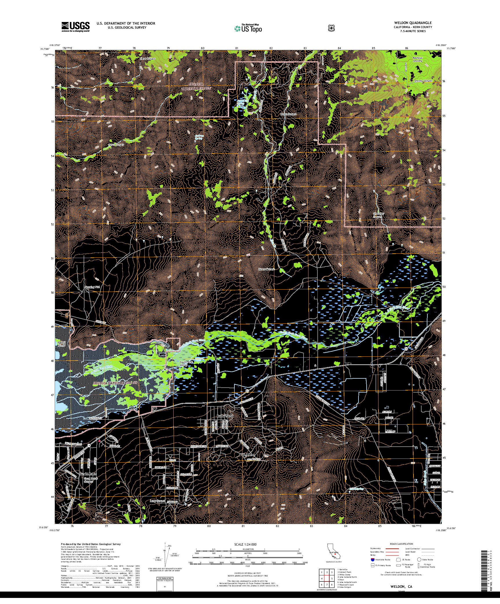 USGS US TOPO 7.5-MINUTE MAP FOR WELDON, CA 2018