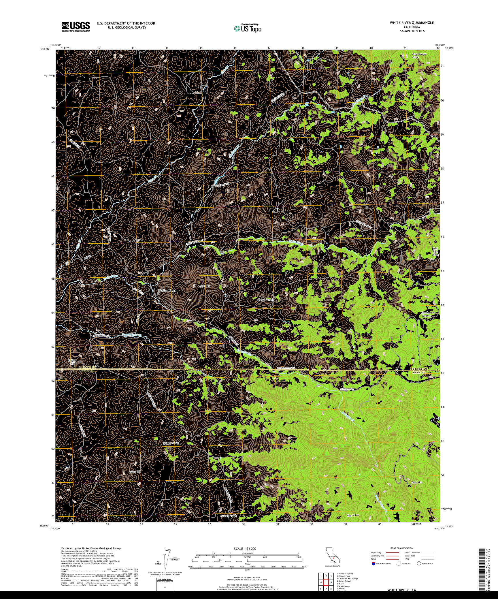 USGS US TOPO 7.5-MINUTE MAP FOR WHITE RIVER, CA 2018