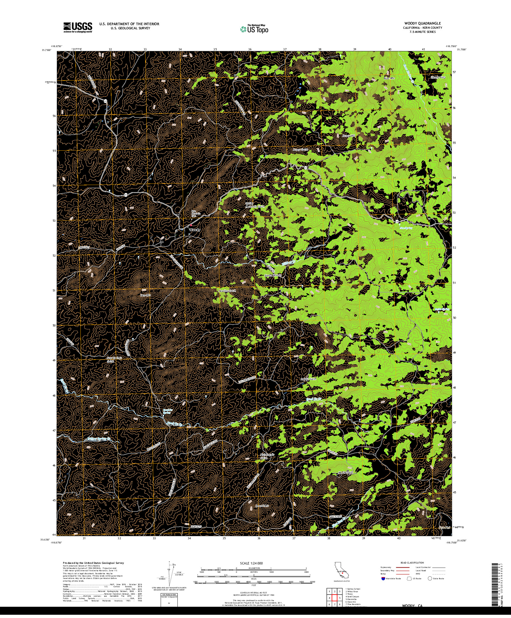 USGS US TOPO 7.5-MINUTE MAP FOR WOODY, CA 2018