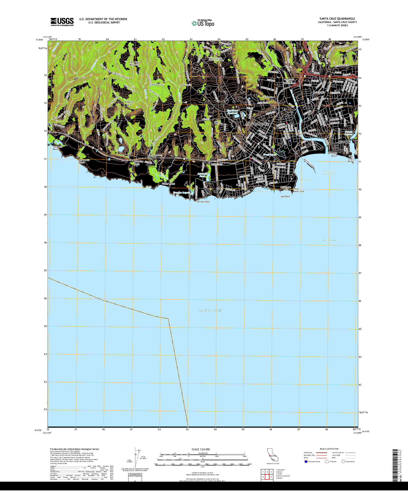 USGS US TOPO 7.5-MINUTE MAP FOR SANTA CRUZ, CA 2018