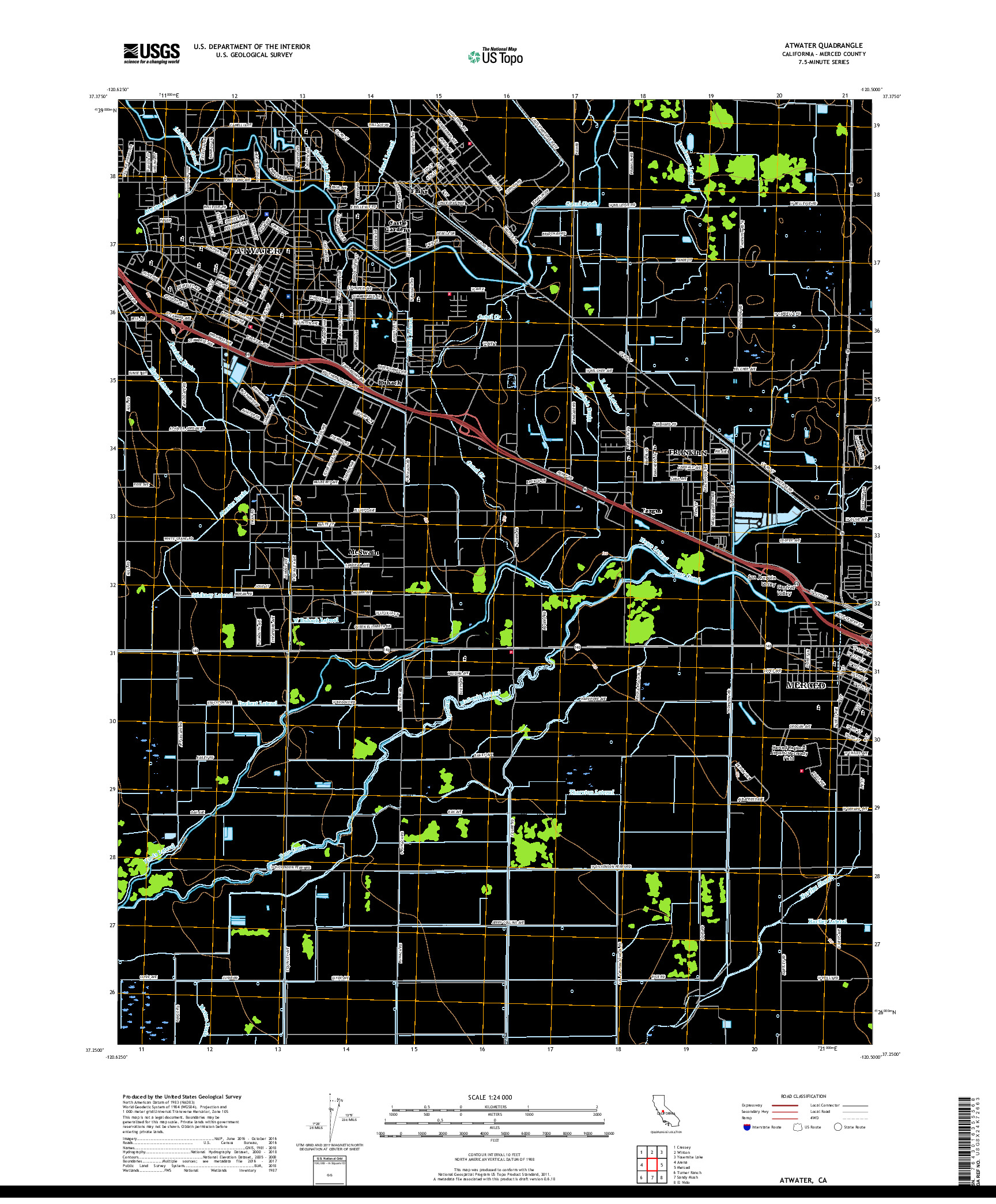 USGS US TOPO 7.5-MINUTE MAP FOR ATWATER, CA 2018