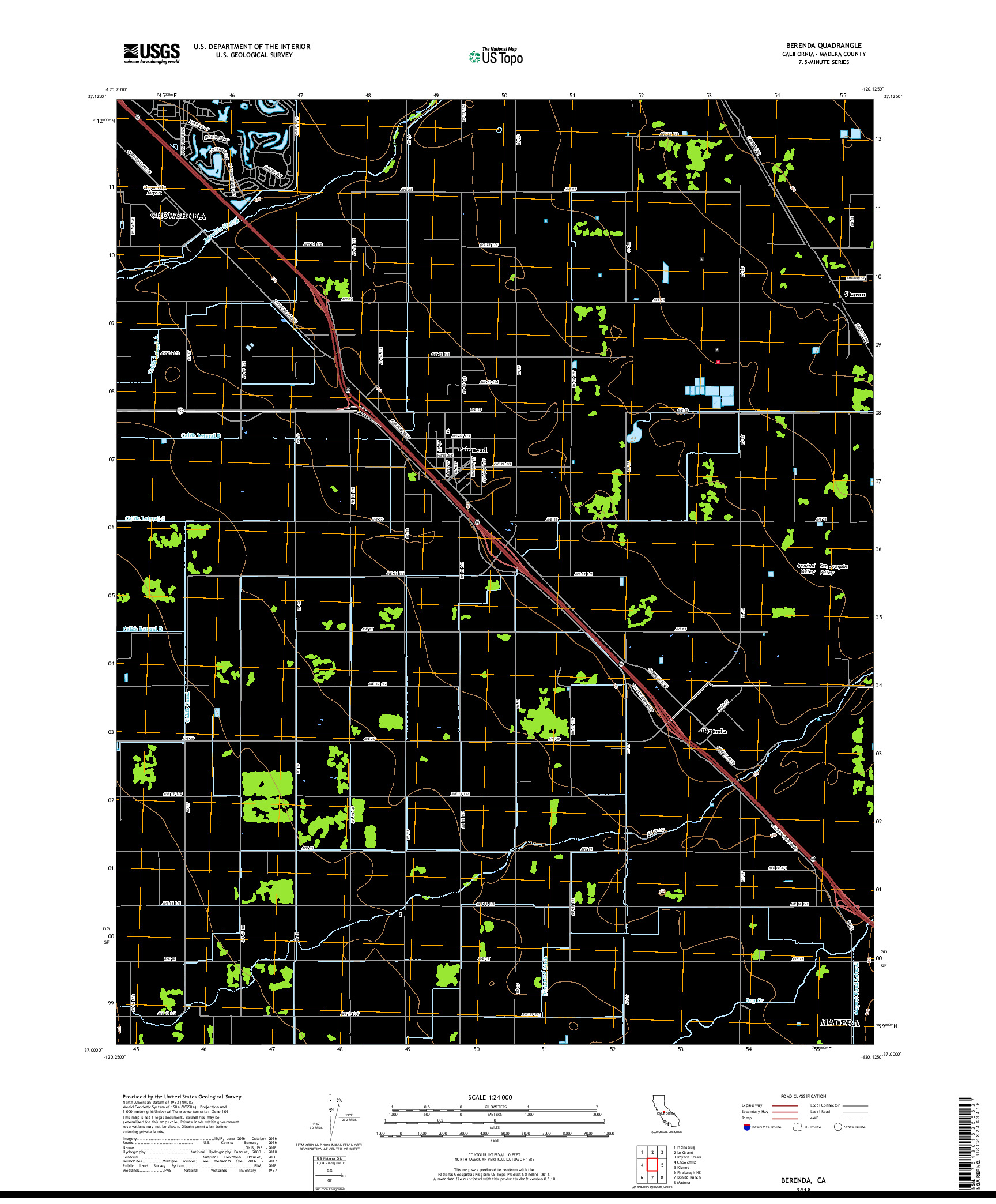 USGS US TOPO 7.5-MINUTE MAP FOR BERENDA, CA 2018