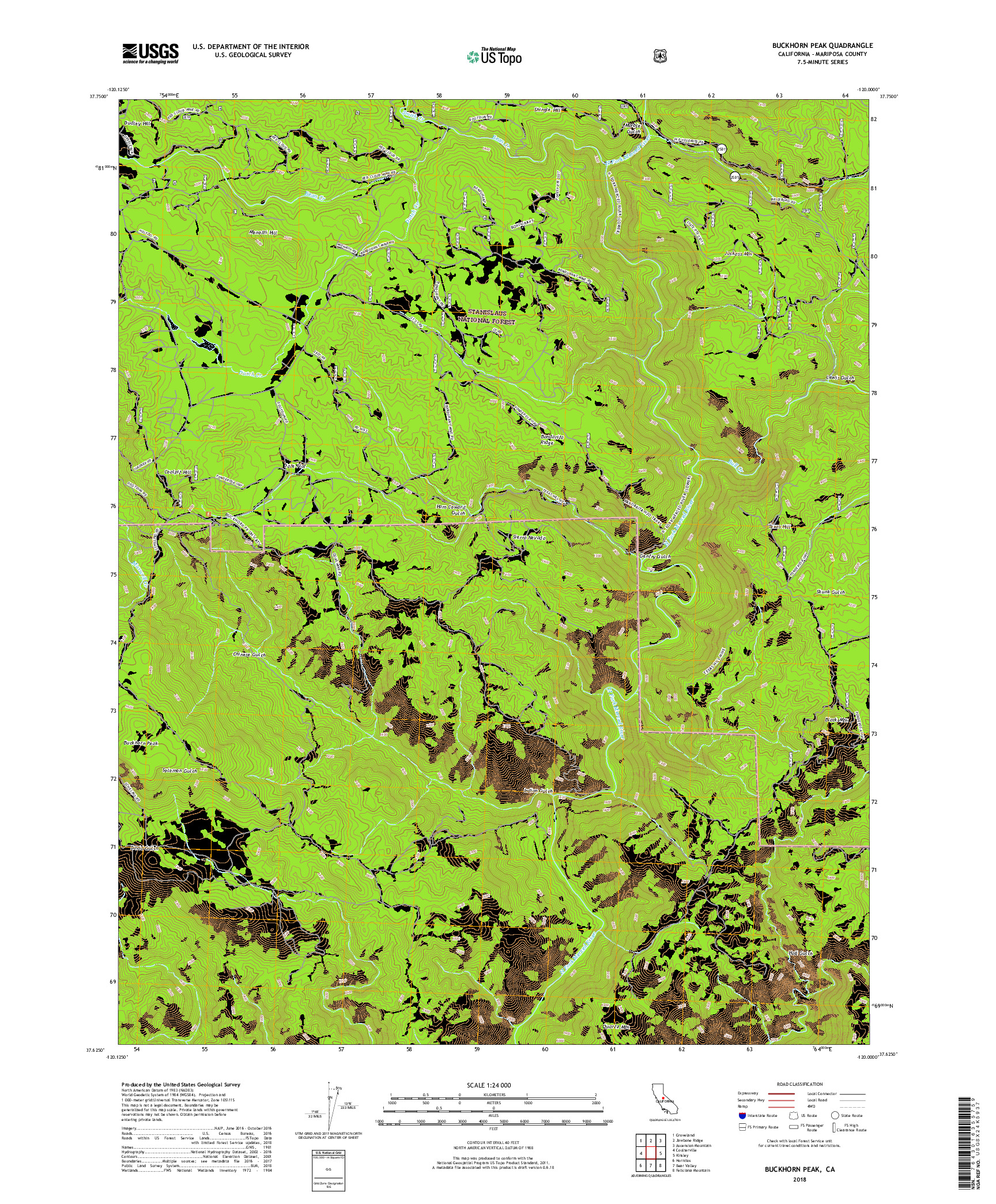 USGS US TOPO 7.5-MINUTE MAP FOR BUCKHORN PEAK, CA 2018