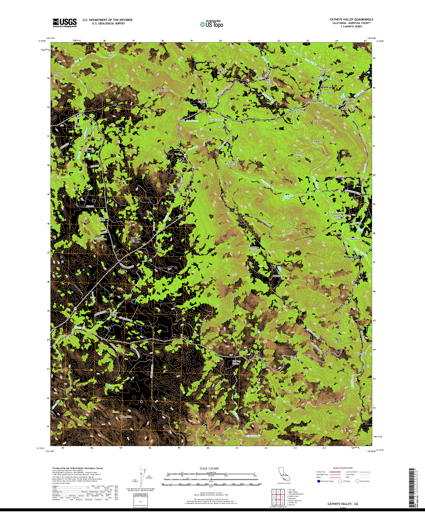 USGS US TOPO 7.5-MINUTE MAP FOR CATHEYS VALLEY, CA 2018