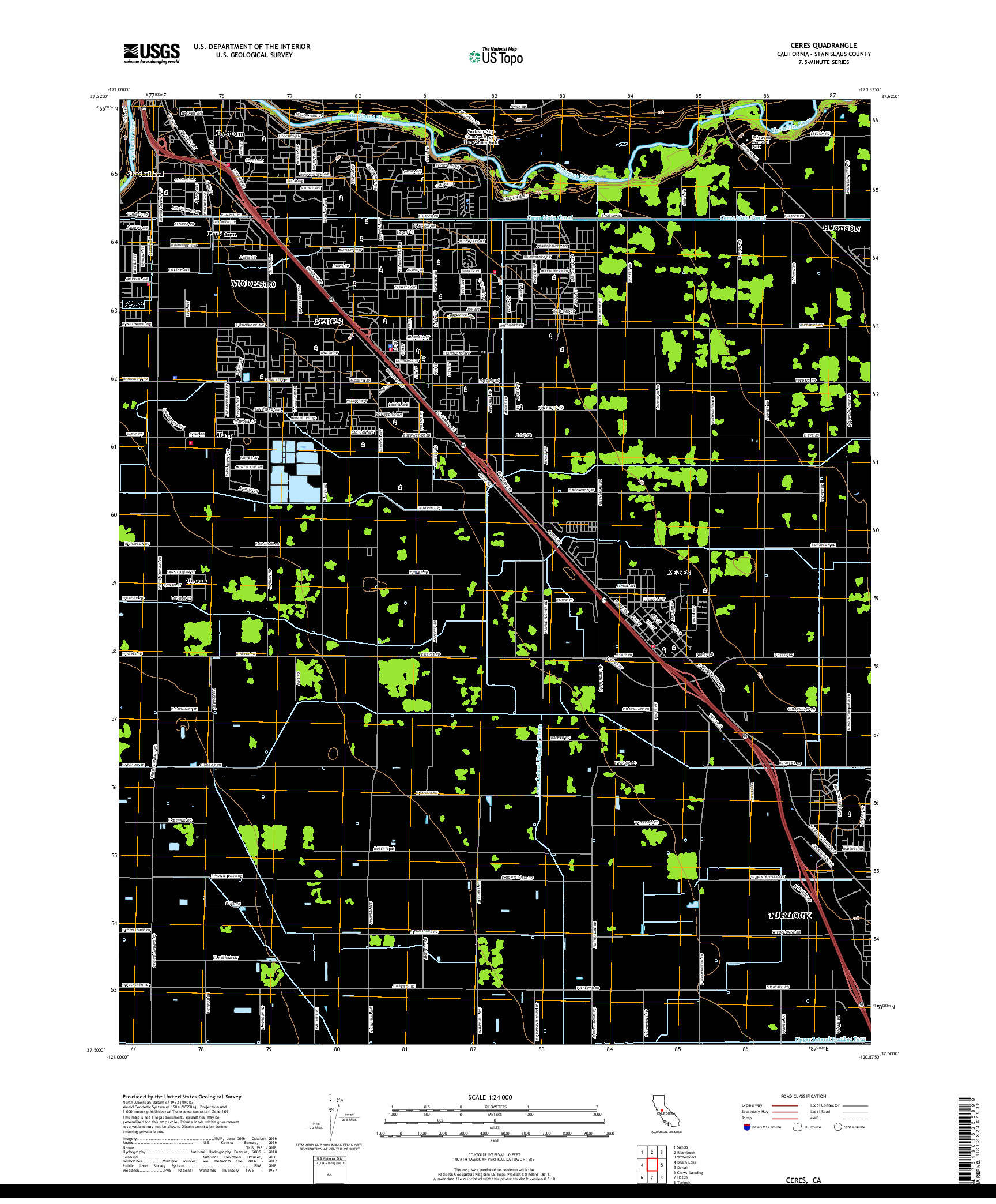 USGS US TOPO 7.5-MINUTE MAP FOR CERES, CA 2018