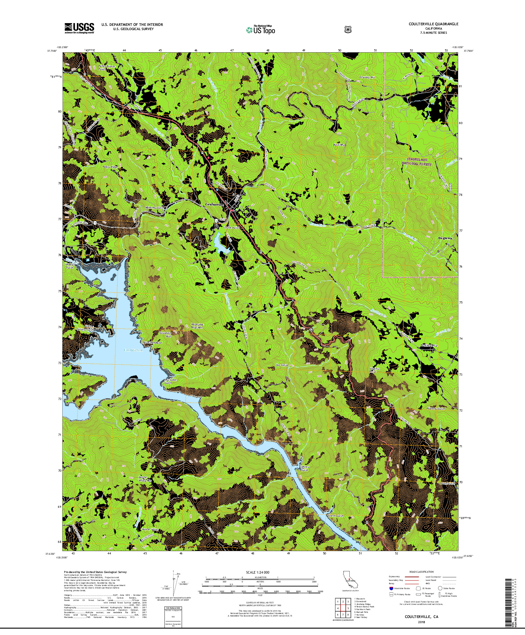 USGS US TOPO 7.5-MINUTE MAP FOR COULTERVILLE, CA 2018