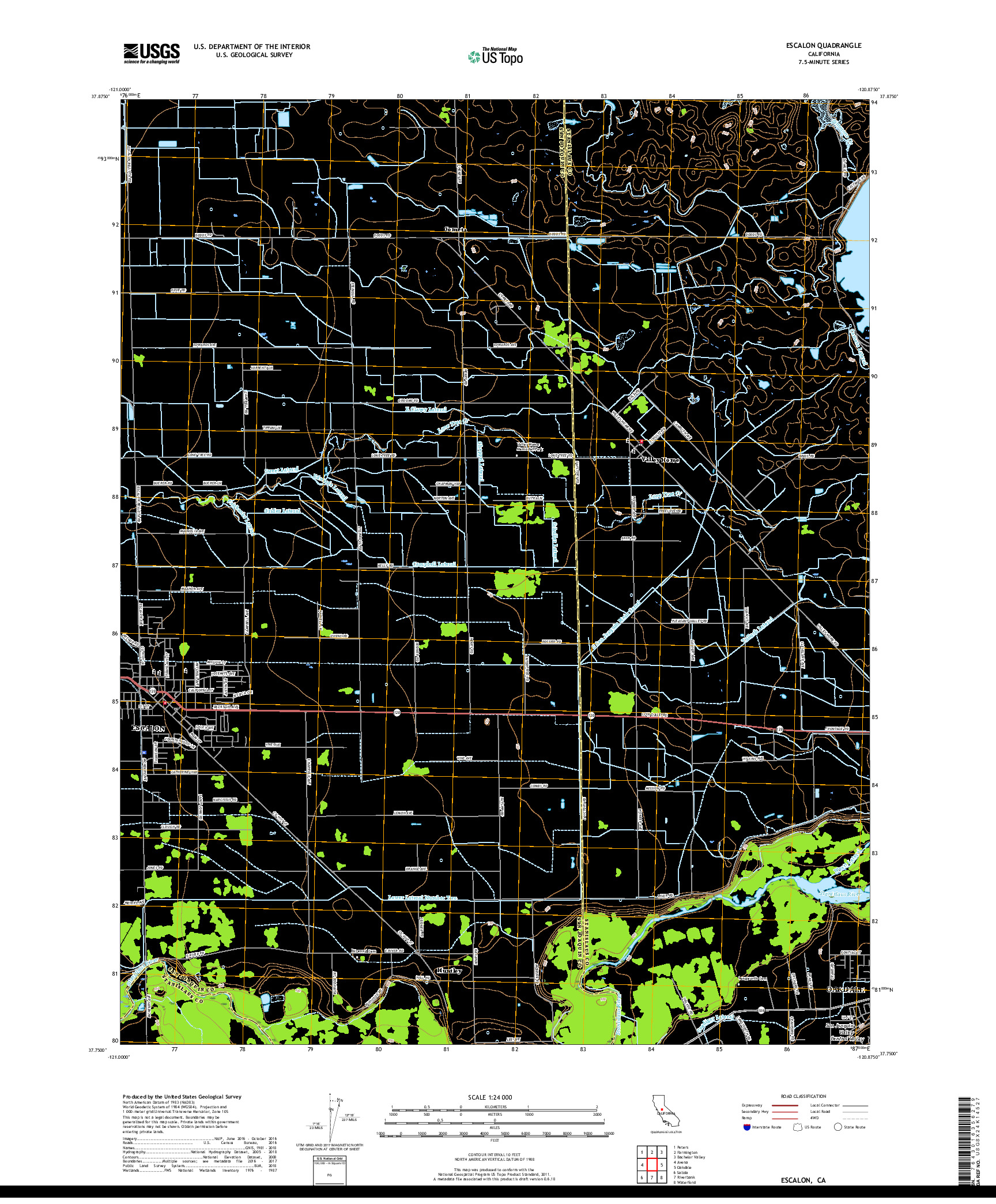 USGS US TOPO 7.5-MINUTE MAP FOR ESCALON, CA 2018