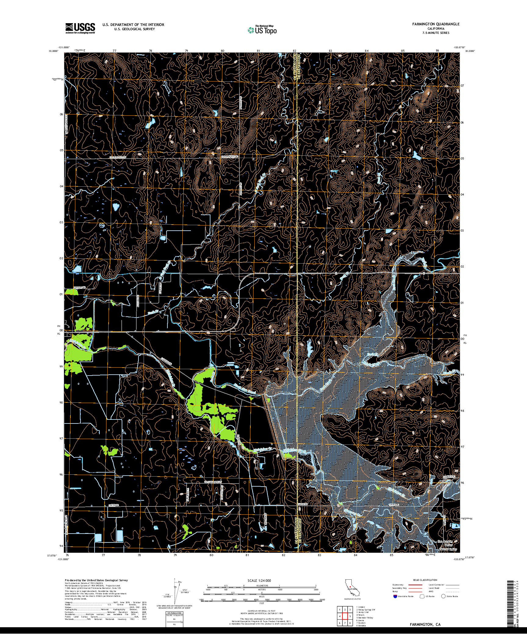 USGS US TOPO 7.5-MINUTE MAP FOR FARMINGTON, CA 2018