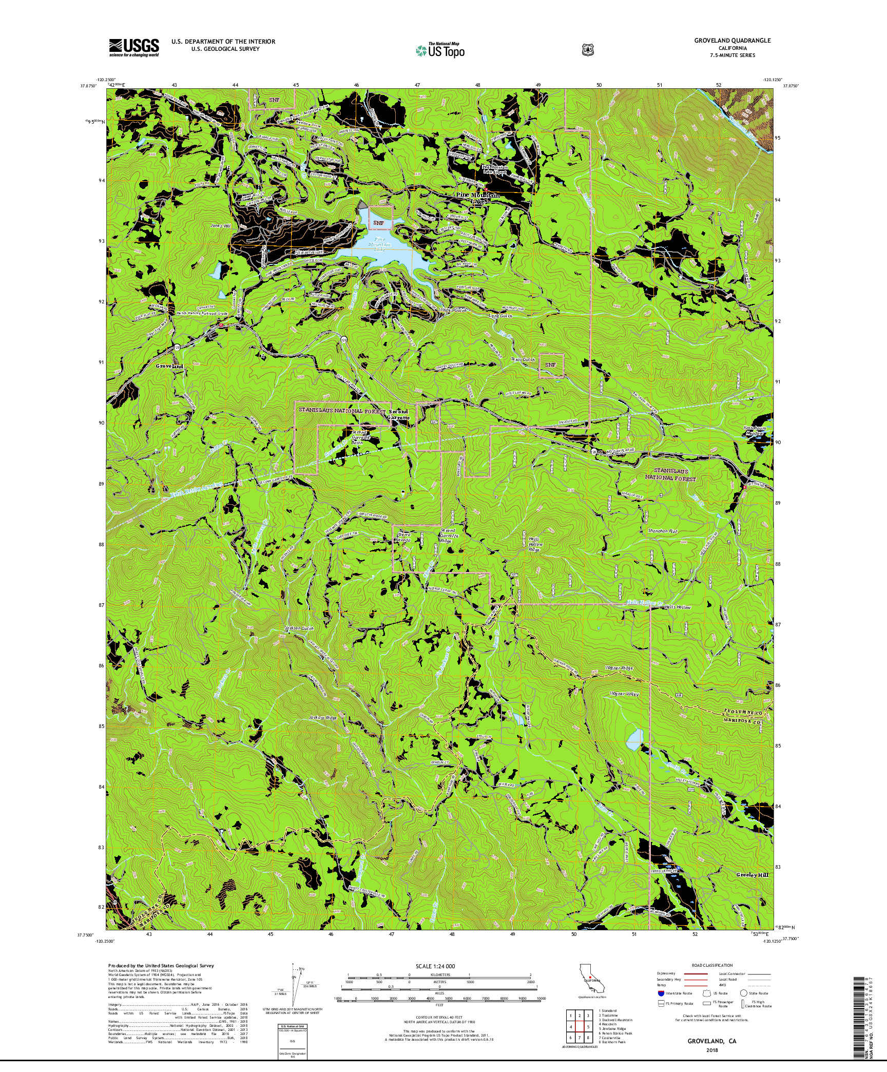 USGS US TOPO 7.5-MINUTE MAP FOR GROVELAND, CA 2018