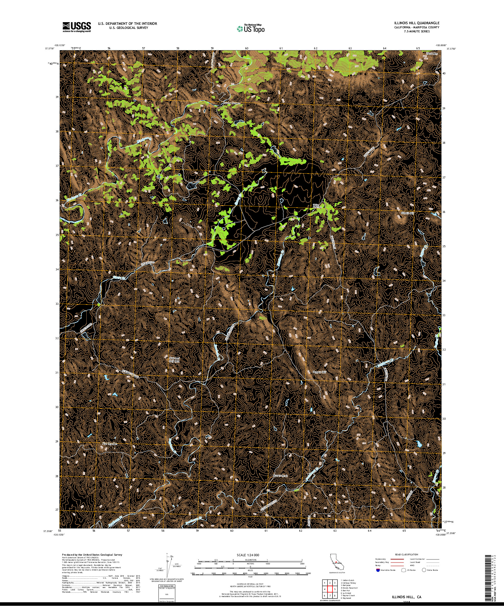 USGS US TOPO 7.5-MINUTE MAP FOR ILLINOIS HILL, CA 2018