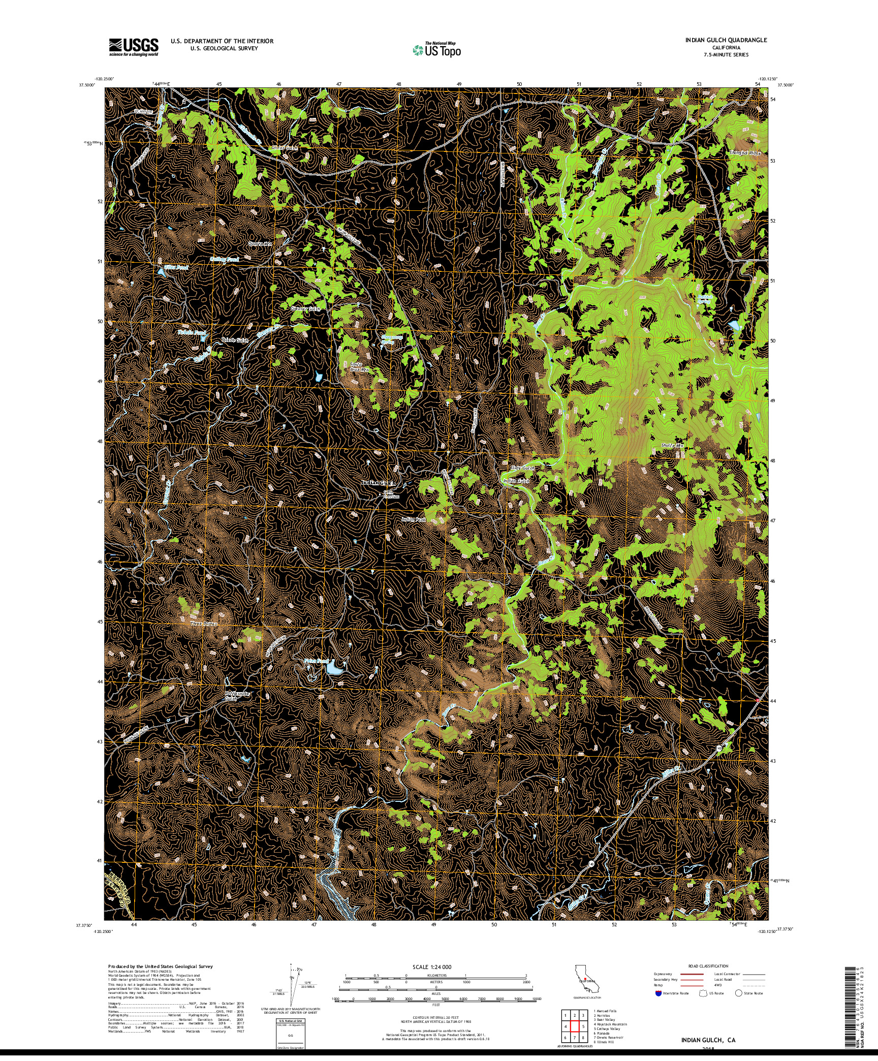 USGS US TOPO 7.5-MINUTE MAP FOR INDIAN GULCH, CA 2018