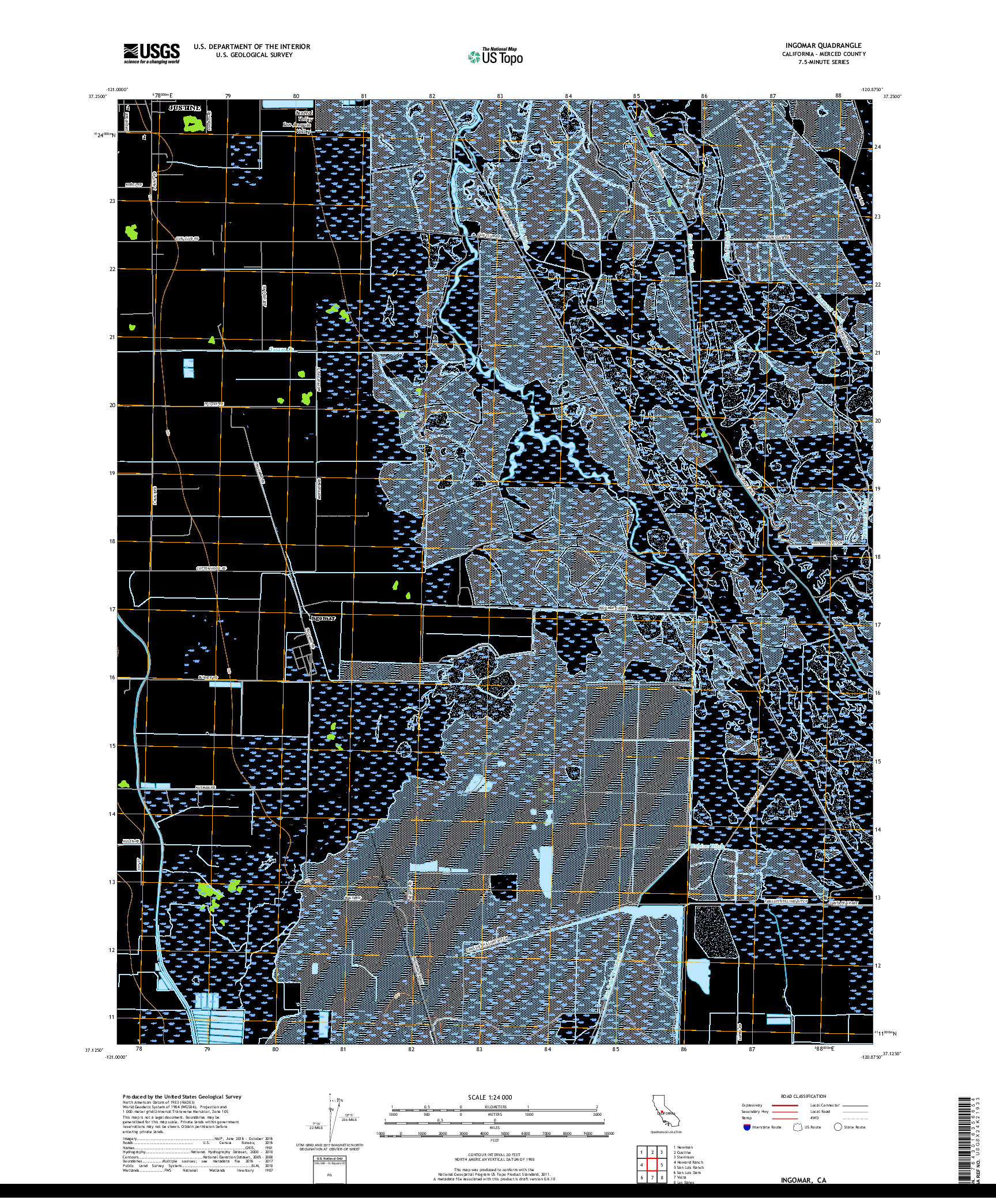 USGS US TOPO 7.5-MINUTE MAP FOR INGOMAR, CA 2018