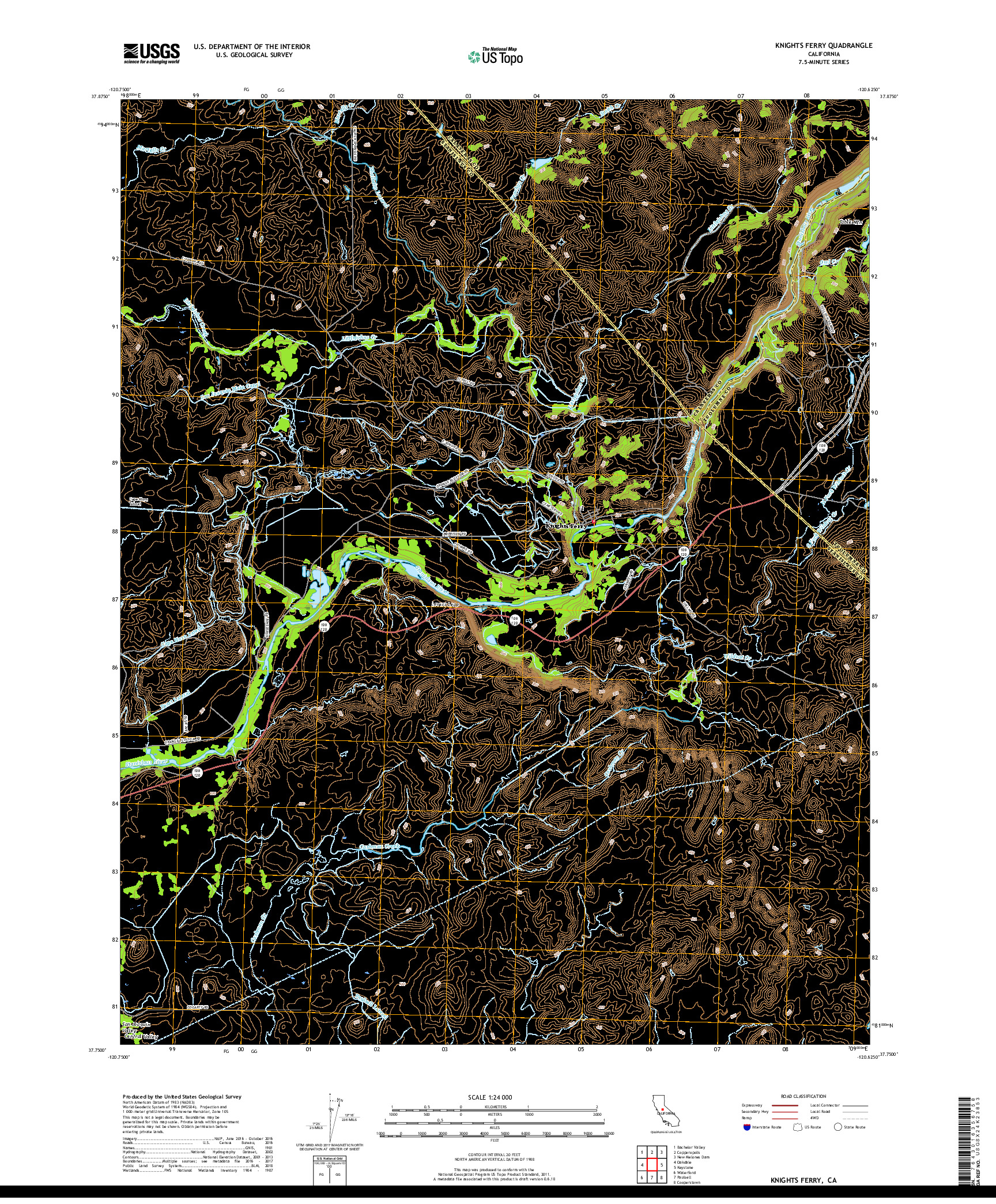 USGS US TOPO 7.5-MINUTE MAP FOR KNIGHTS FERRY, CA 2018