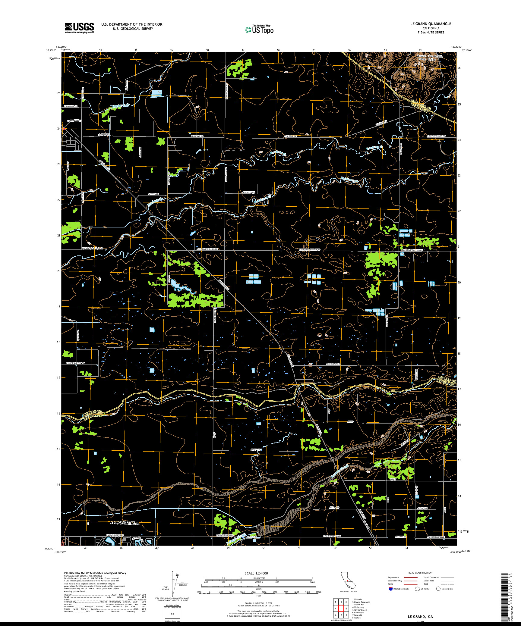 USGS US TOPO 7.5-MINUTE MAP FOR LE GRAND, CA 2018