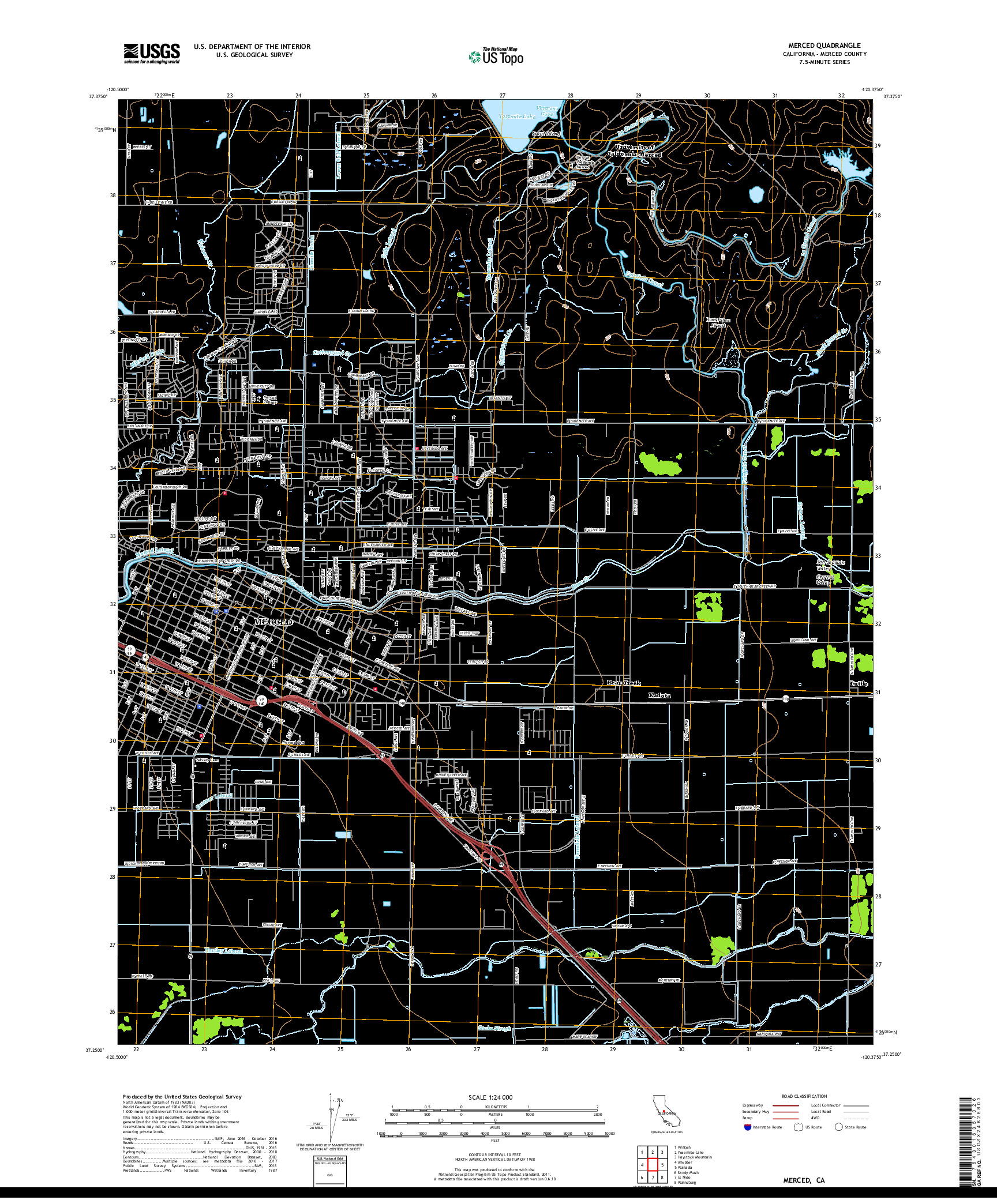 USGS US TOPO 7.5-MINUTE MAP FOR MERCED, CA 2018