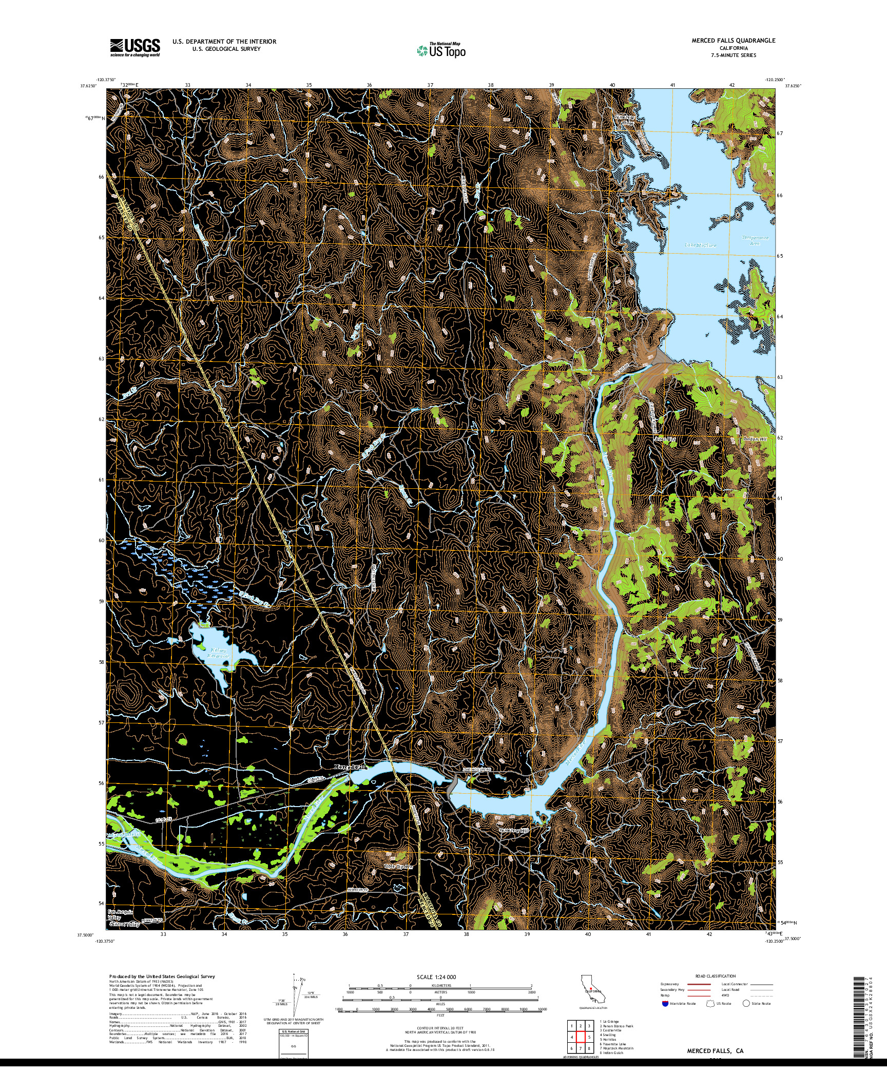 USGS US TOPO 7.5-MINUTE MAP FOR MERCED FALLS, CA 2018