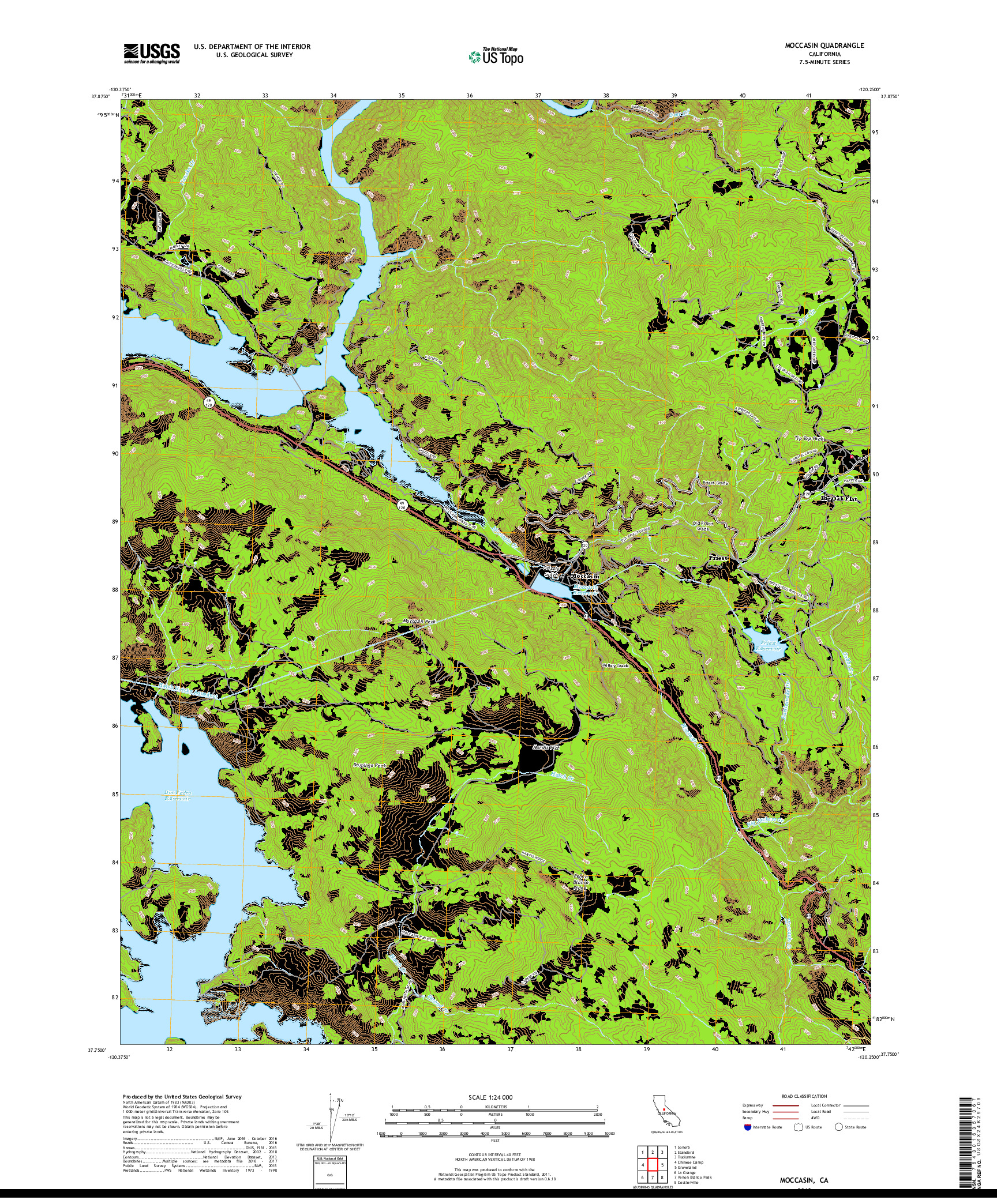 USGS US TOPO 7.5-MINUTE MAP FOR MOCCASIN, CA 2018