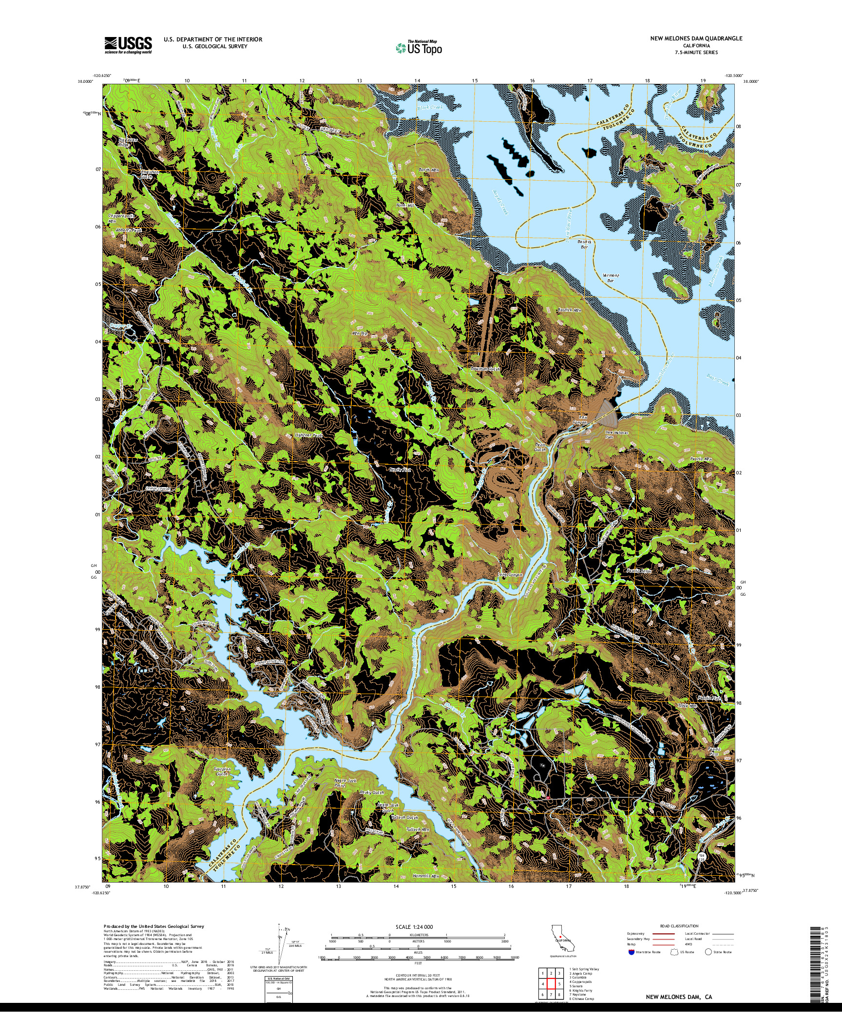 USGS US TOPO 7.5-MINUTE MAP FOR NEW MELONES DAM, CA 2018