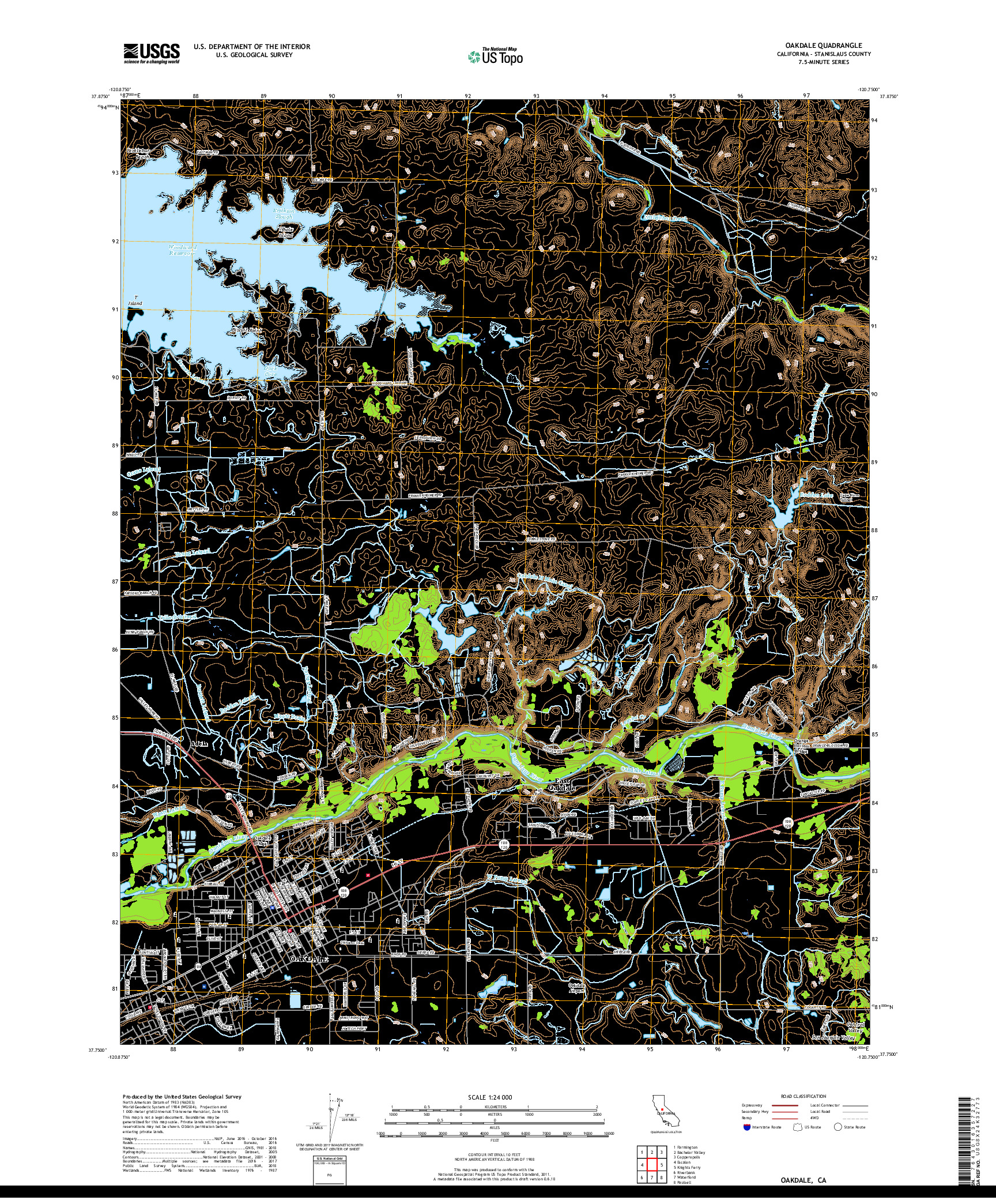 USGS US TOPO 7.5-MINUTE MAP FOR OAKDALE, CA 2018