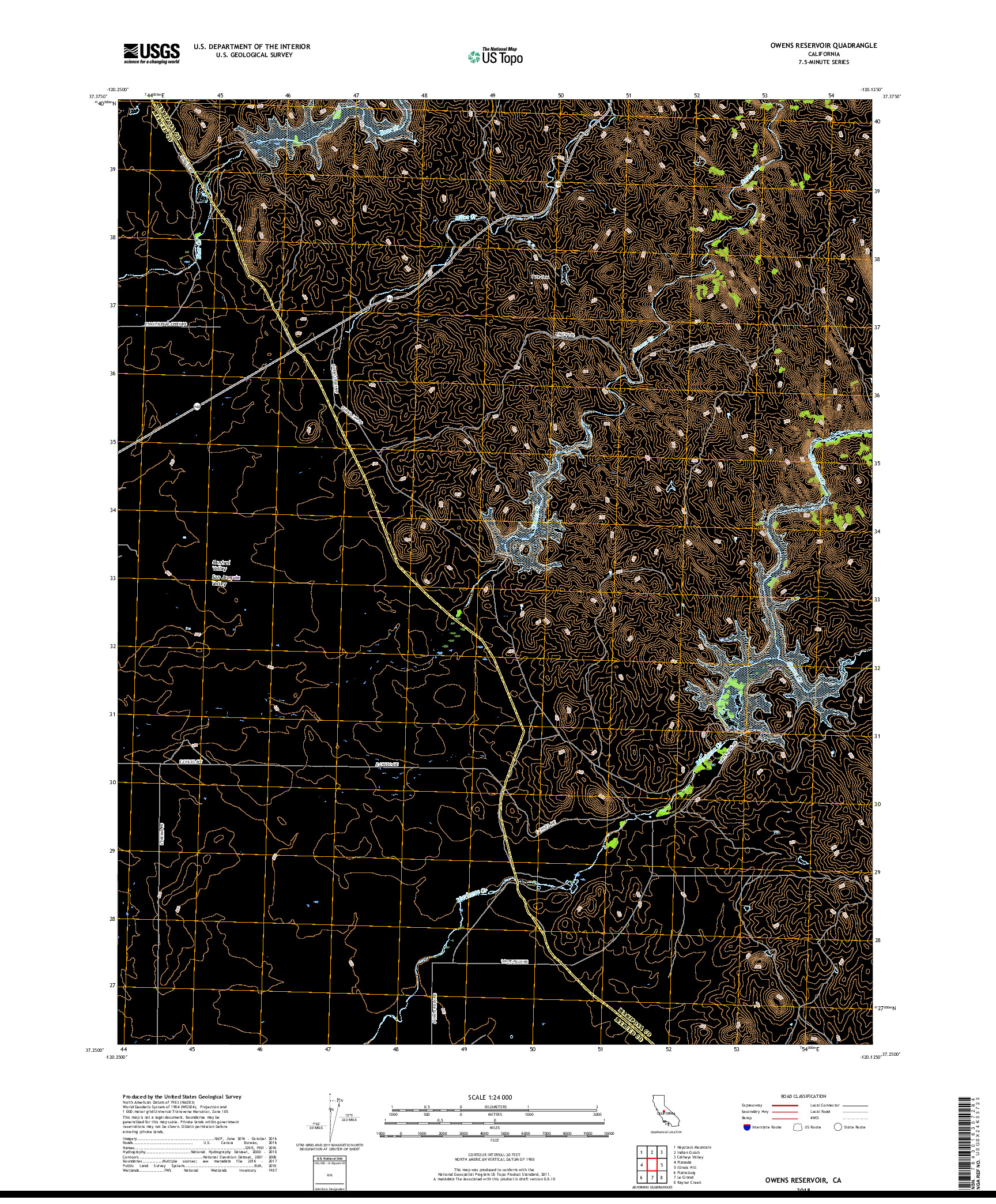 USGS US TOPO 7.5-MINUTE MAP FOR OWENS RESERVOIR, CA 2018