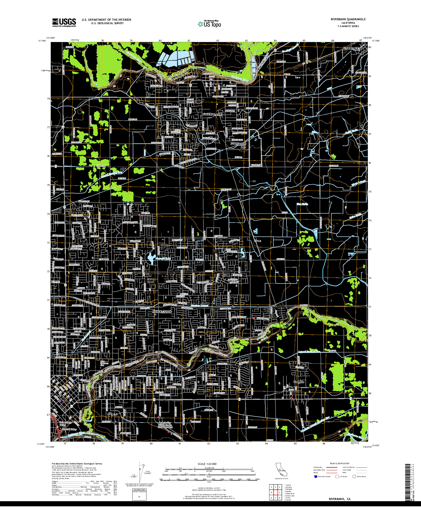 USGS US TOPO 7.5-MINUTE MAP FOR RIVERBANK, CA 2018