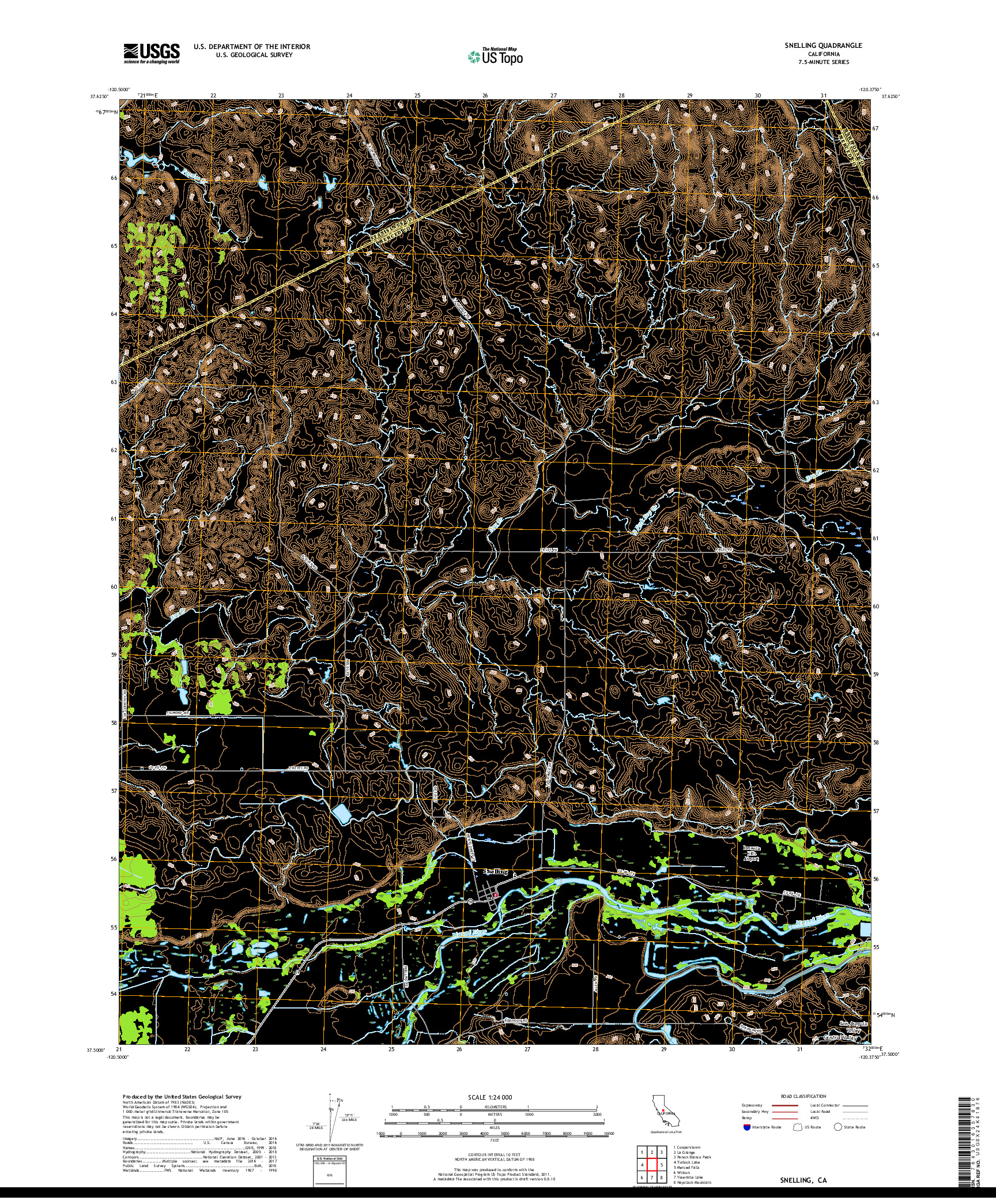 USGS US TOPO 7.5-MINUTE MAP FOR SNELLING, CA 2018