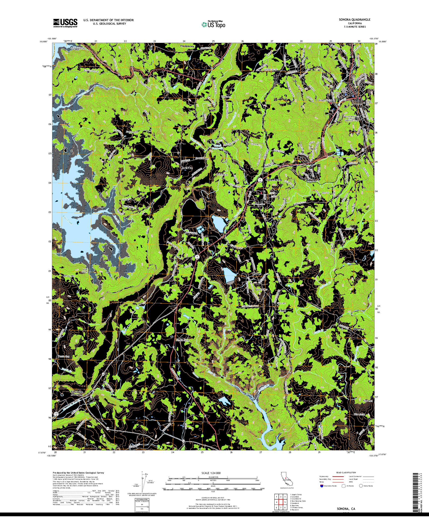 USGS US TOPO 7.5-MINUTE MAP FOR SONORA, CA 2018