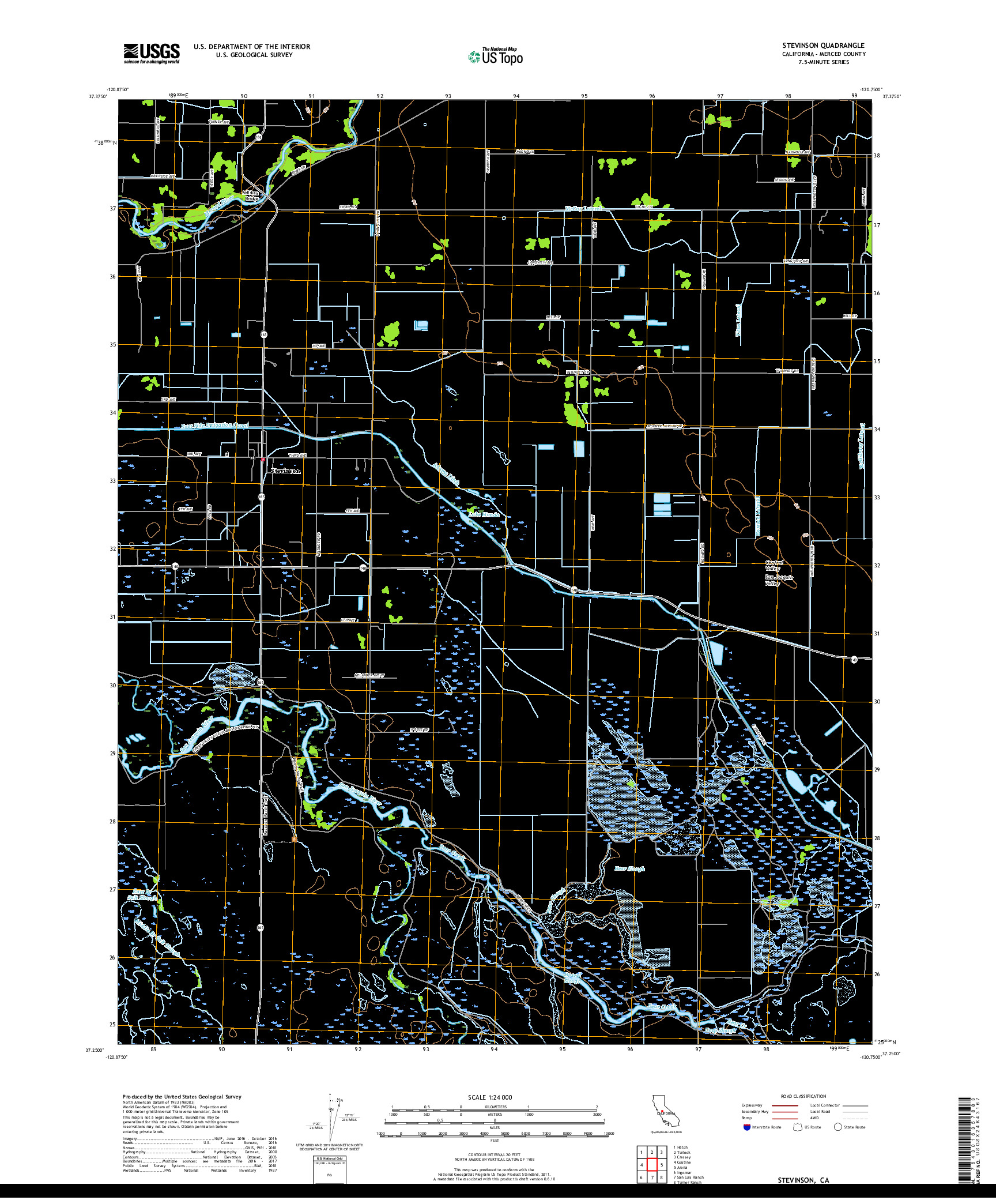 USGS US TOPO 7.5-MINUTE MAP FOR STEVINSON, CA 2018