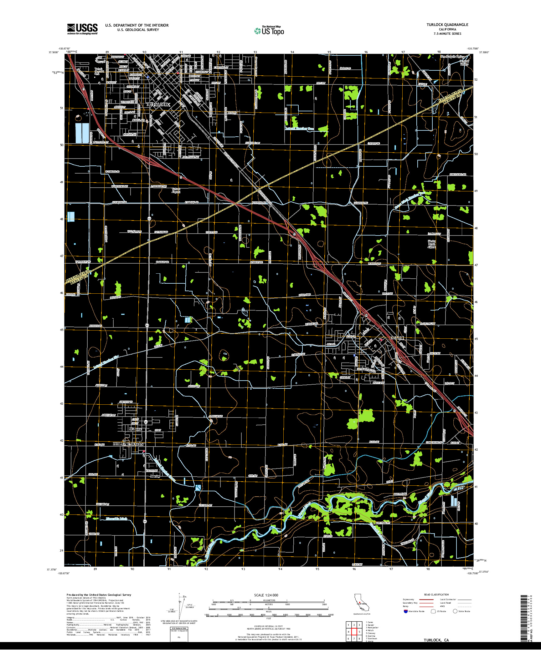 USGS US TOPO 7.5-MINUTE MAP FOR TURLOCK, CA 2018