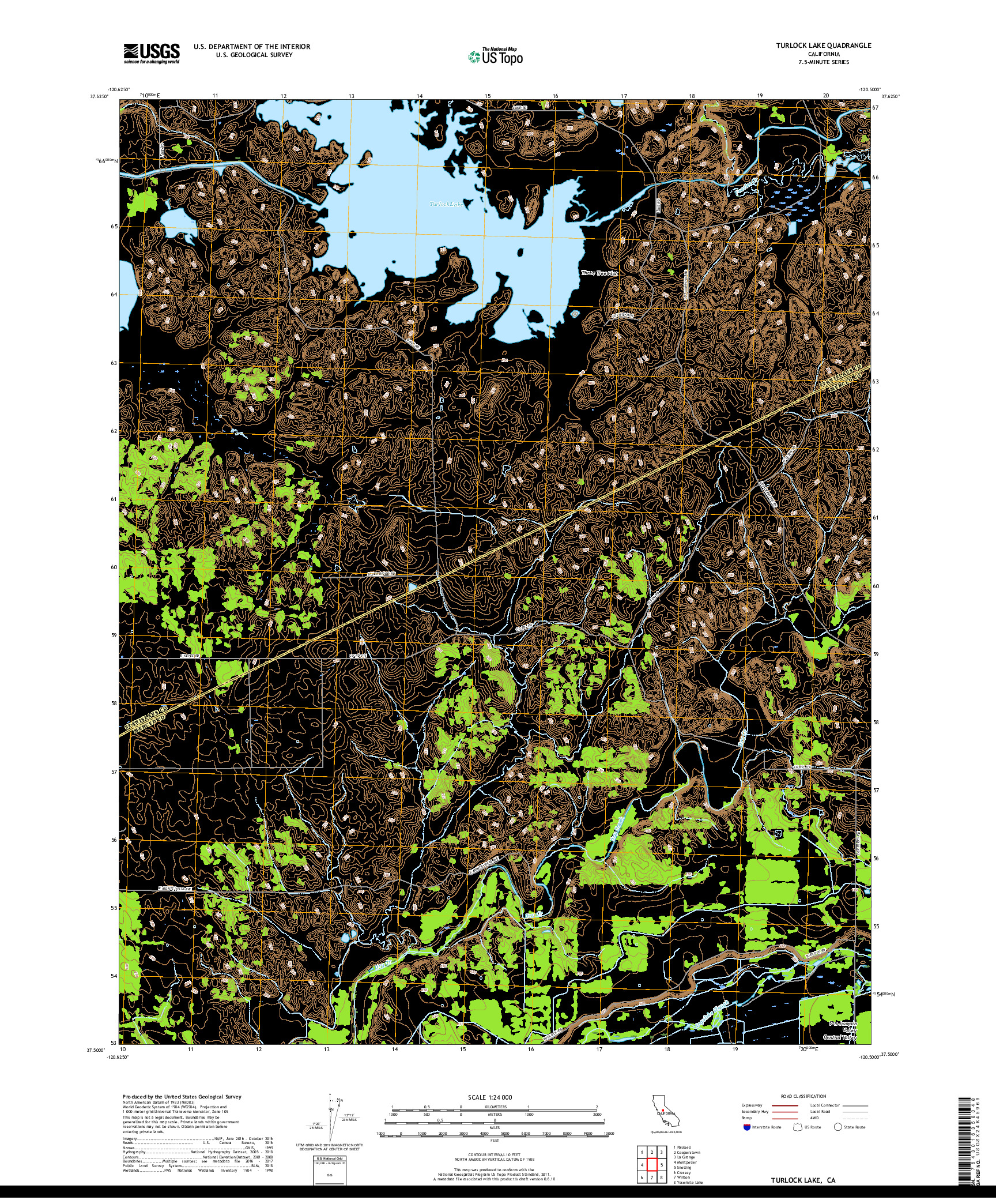 USGS US TOPO 7.5-MINUTE MAP FOR TURLOCK LAKE, CA 2018