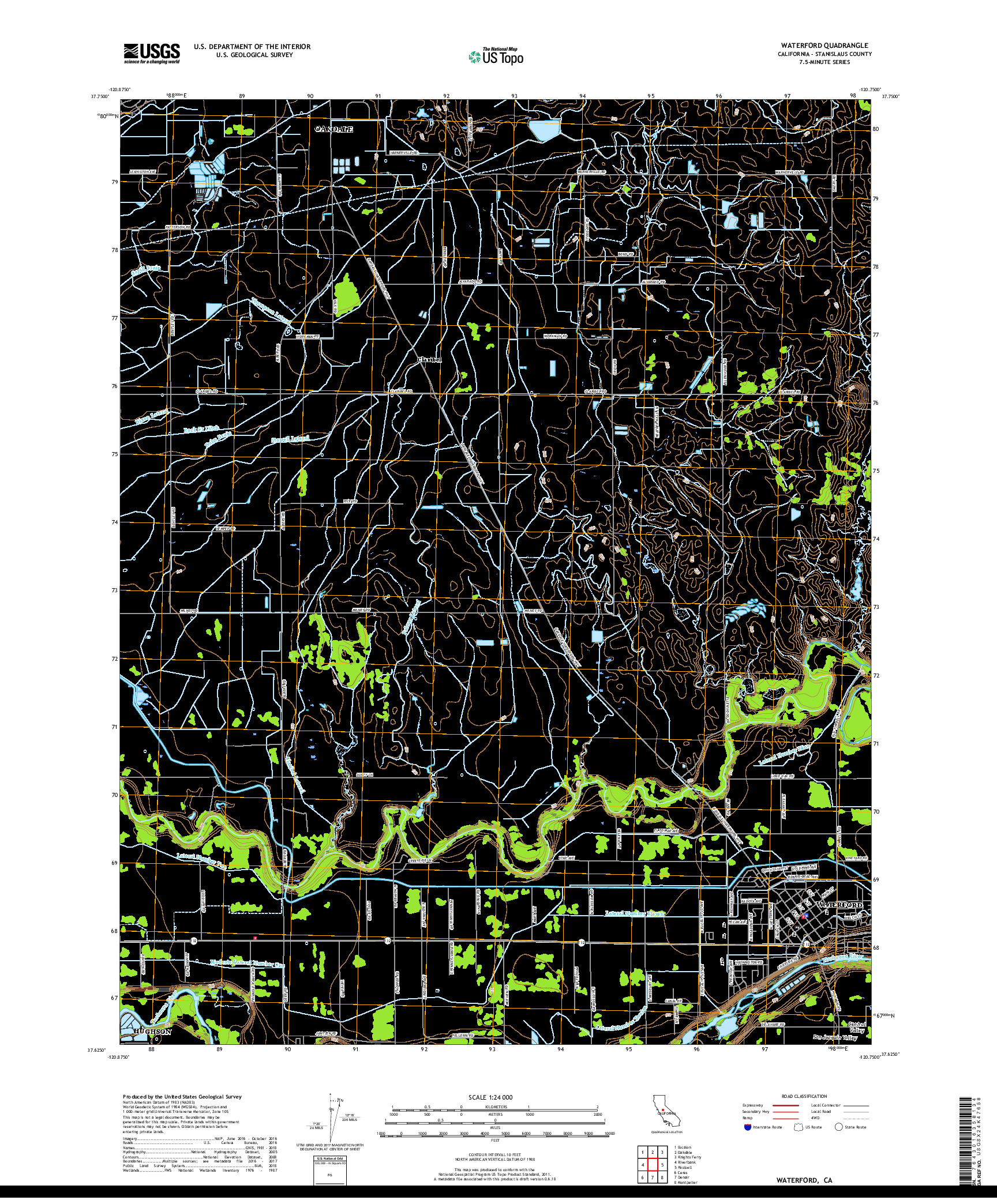 USGS US TOPO 7.5-MINUTE MAP FOR WATERFORD, CA 2018