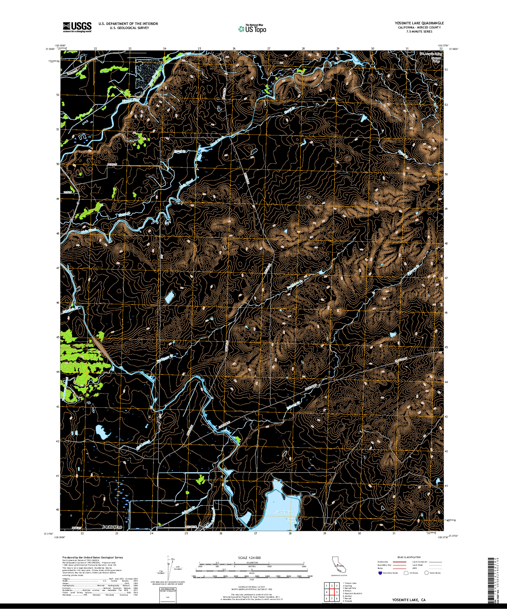 USGS US TOPO 7.5-MINUTE MAP FOR YOSEMITE LAKE, CA 2018