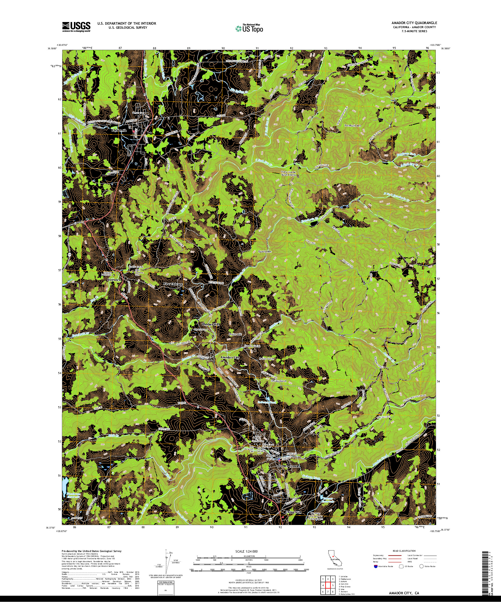 USGS US TOPO 7.5-MINUTE MAP FOR AMADOR CITY, CA 2018