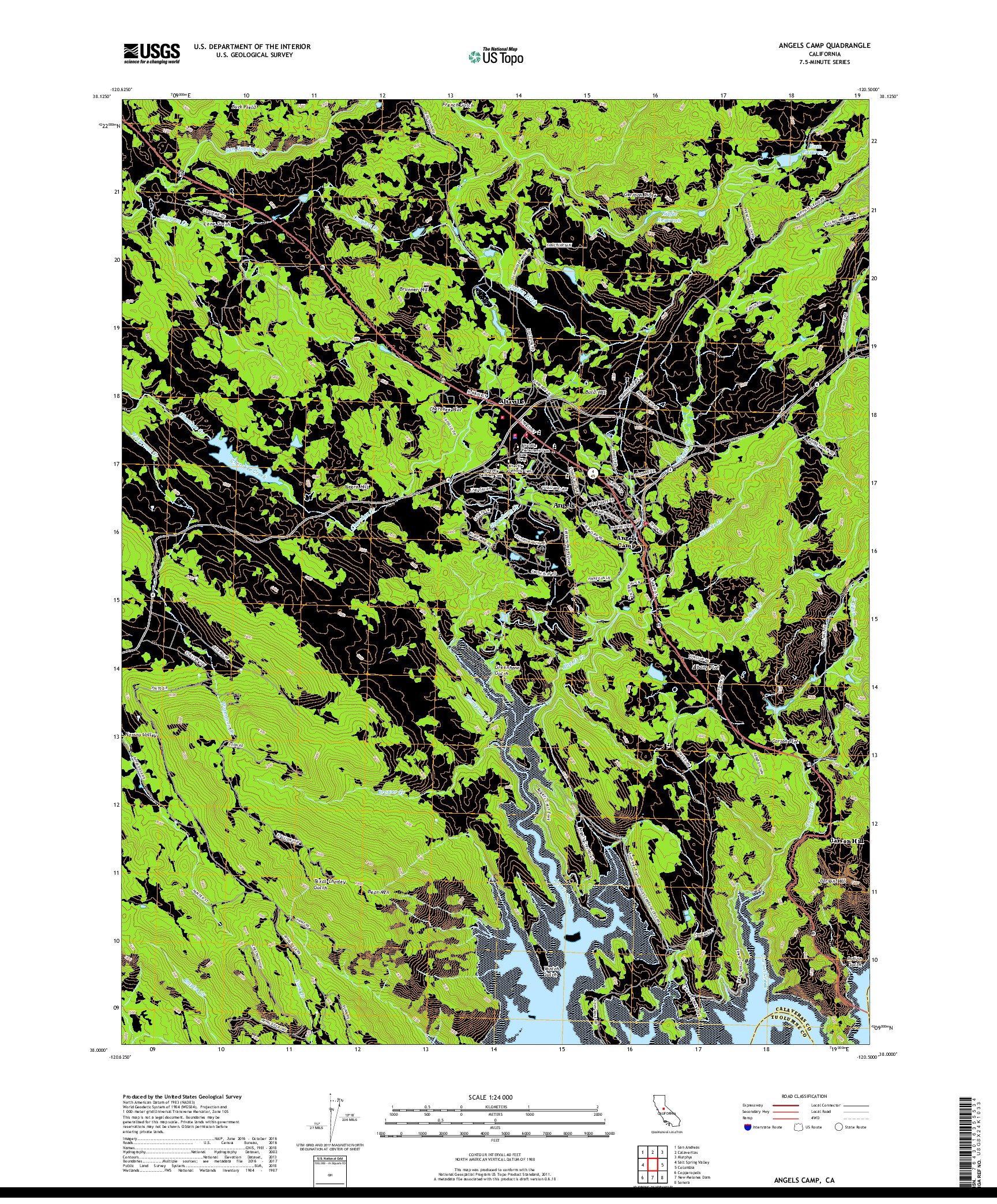 USGS US TOPO 7.5-MINUTE MAP FOR ANGELS CAMP, CA 2018