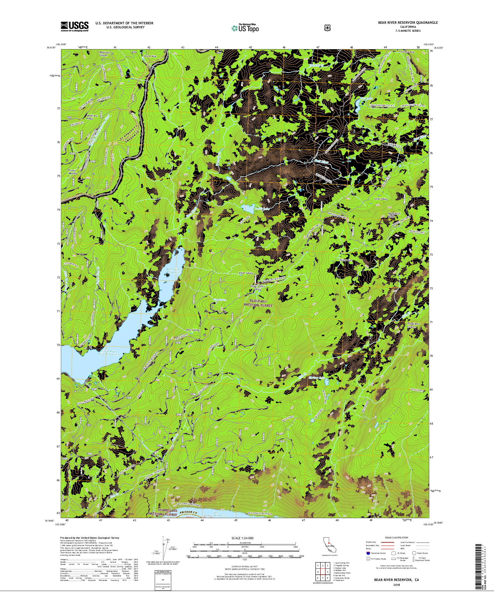 USGS US TOPO 7.5-MINUTE MAP FOR BEAR RIVER RESERVOIR, CA 2018