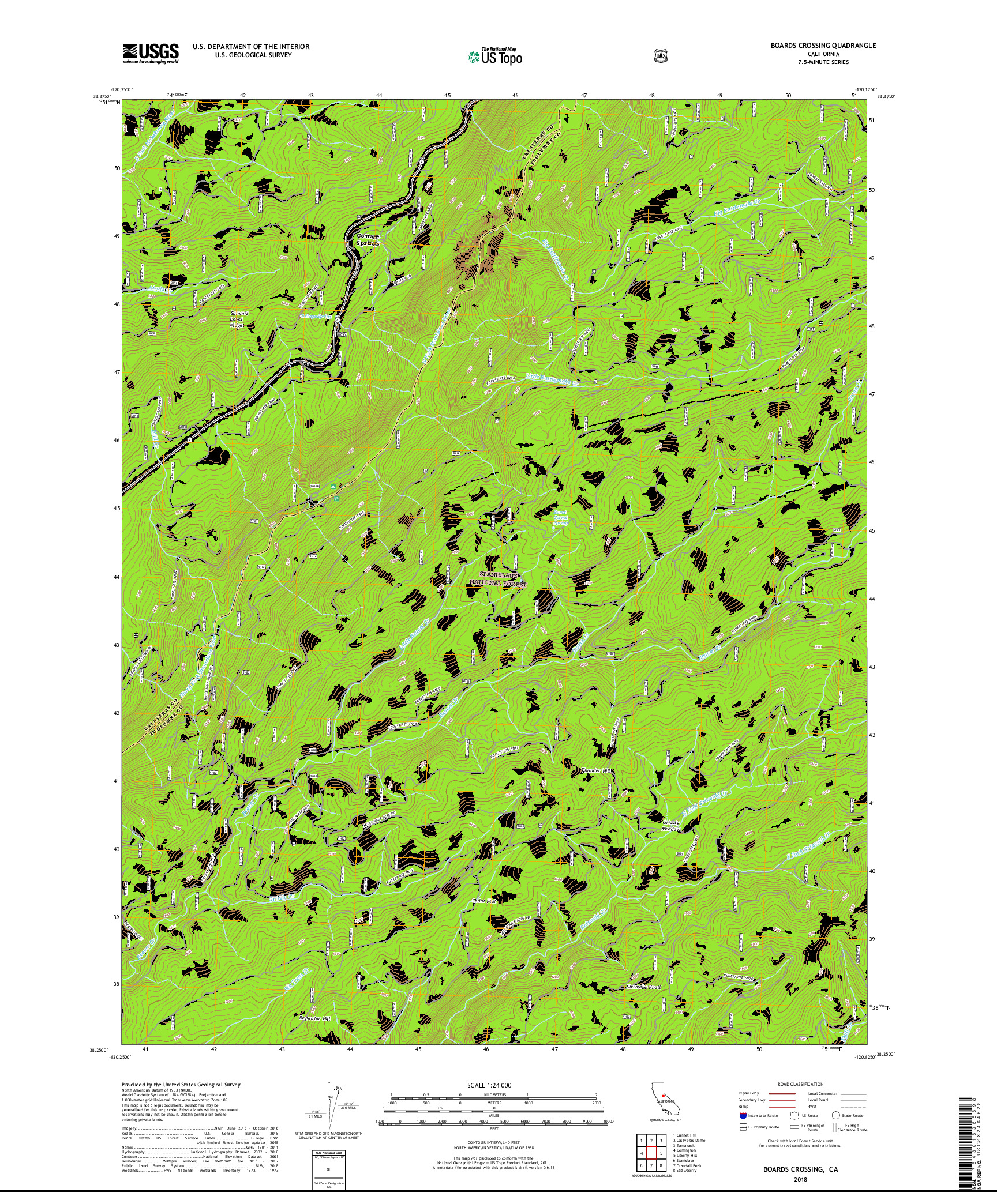 USGS US TOPO 7.5-MINUTE MAP FOR BOARDS CROSSING, CA 2018