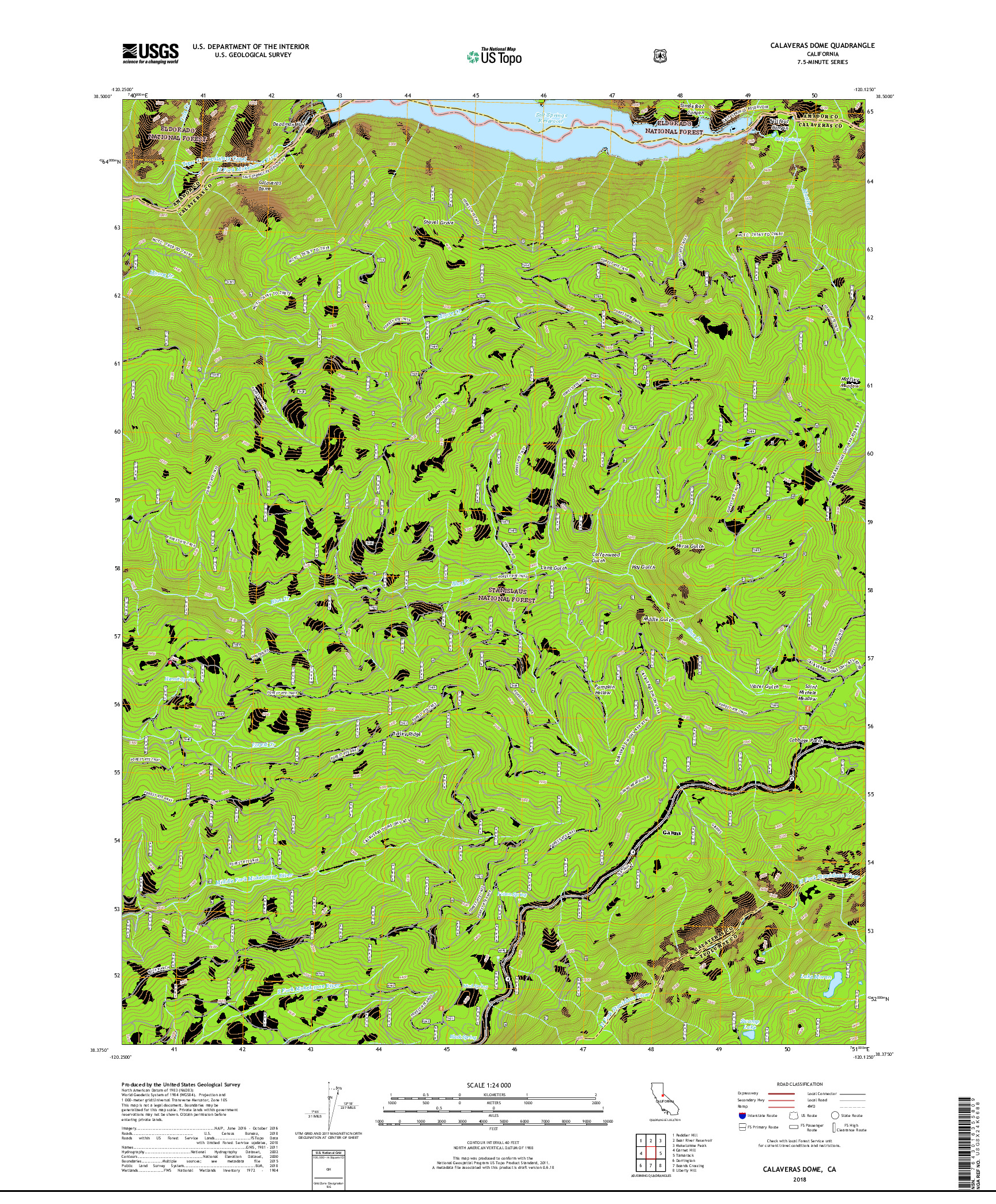 USGS US TOPO 7.5-MINUTE MAP FOR CALAVERAS DOME, CA 2018