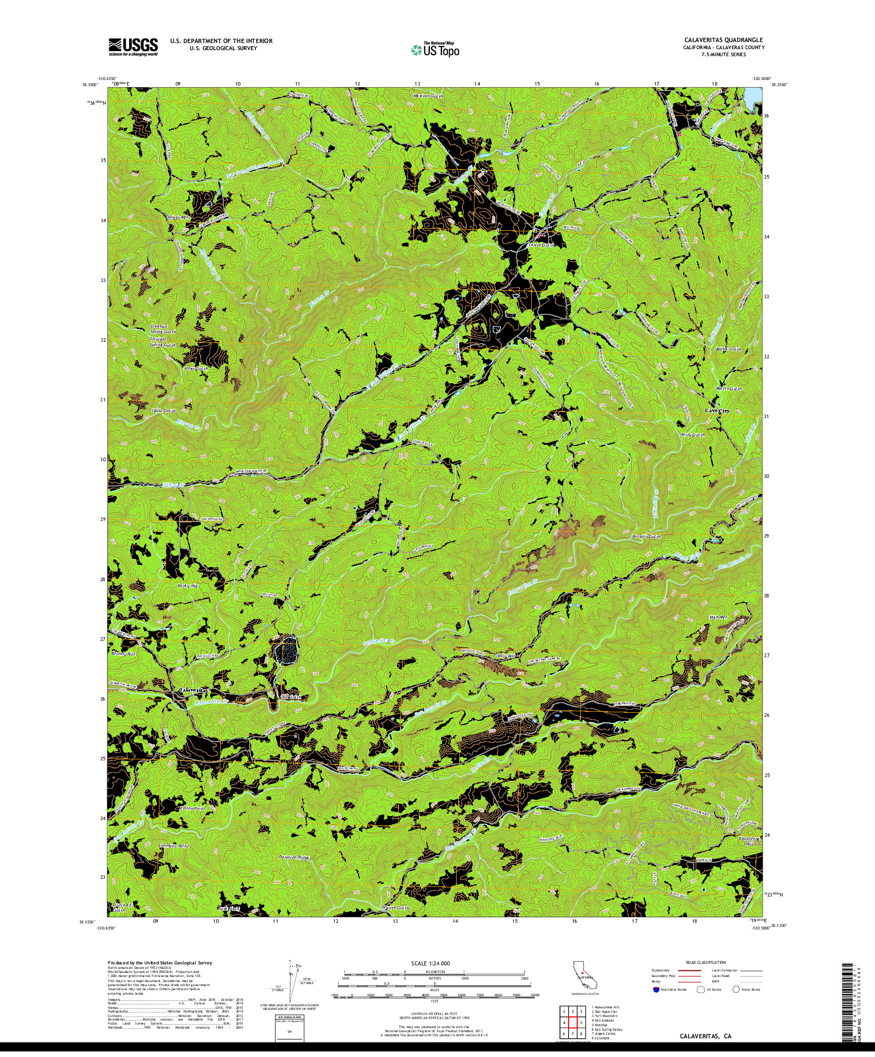 USGS US TOPO 7.5-MINUTE MAP FOR CALAVERITAS, CA 2018